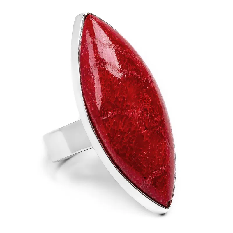 Fossilised Red Horn Coral Ring - Natural Designer Gemstone sold by Henryka