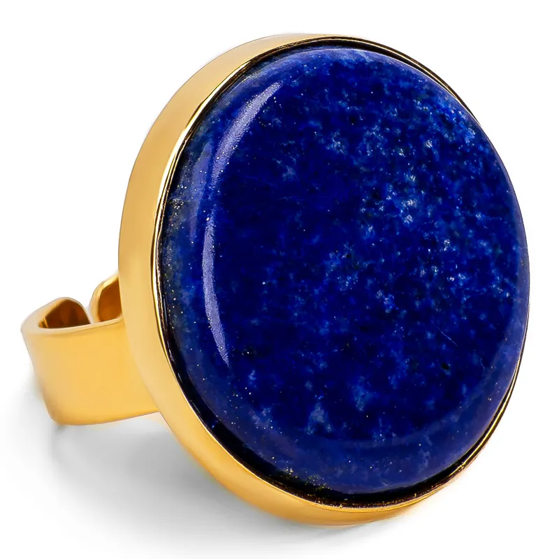 BIG & BOLD Lapis Lazuli Statement Ring with 24ct Gold Plate - Natural Designer Gemstone sold by Henryka