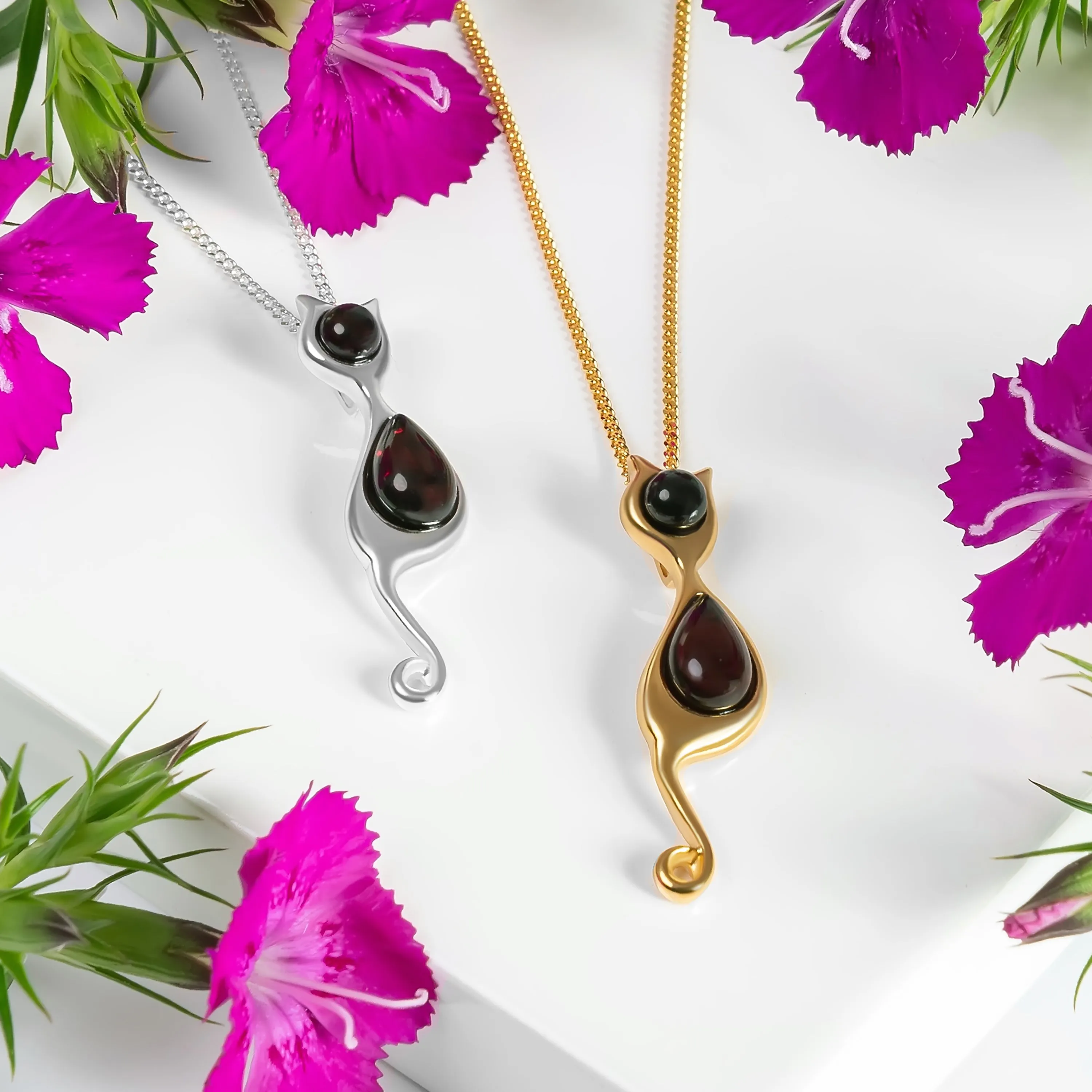 Black Cat Necklace in Silver with 24ct Gold and Amber sold by Henryka product image thumbnail 3