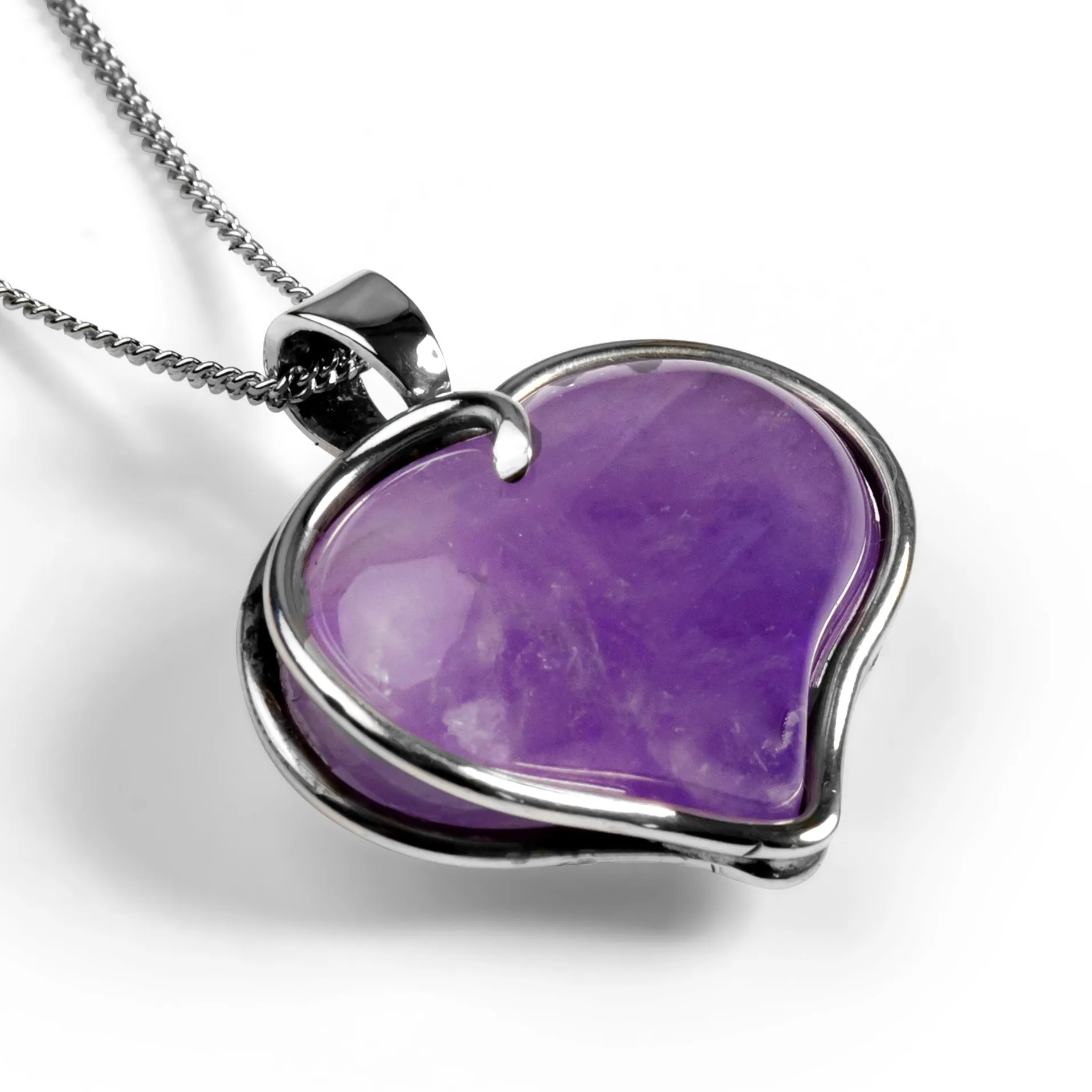 Romantic Love Heart Necklace in Silver & Amethyst sold by Henryka