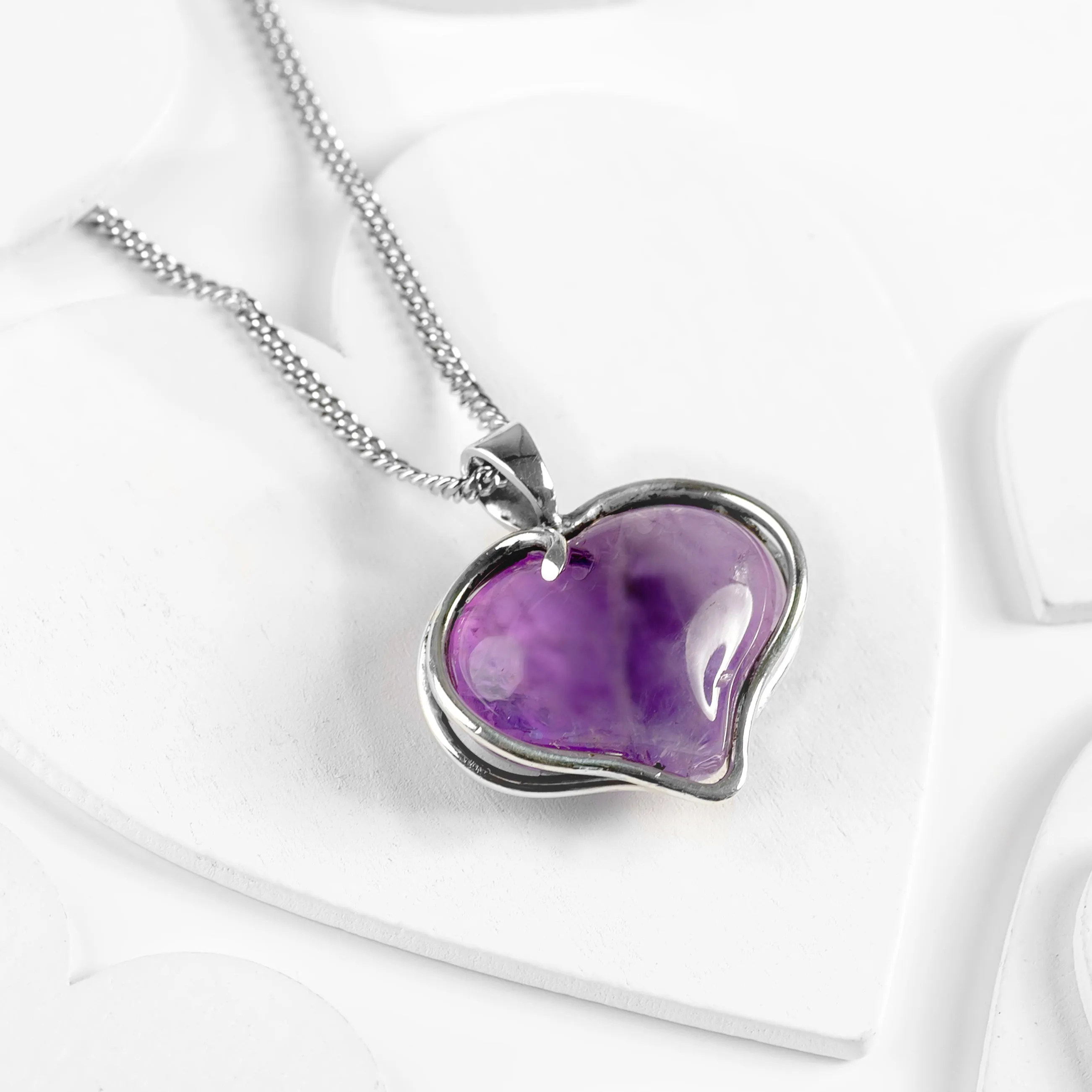 Romantic Love Heart Necklace in Silver & Amethyst sold by Henryka product image thumbnail 5