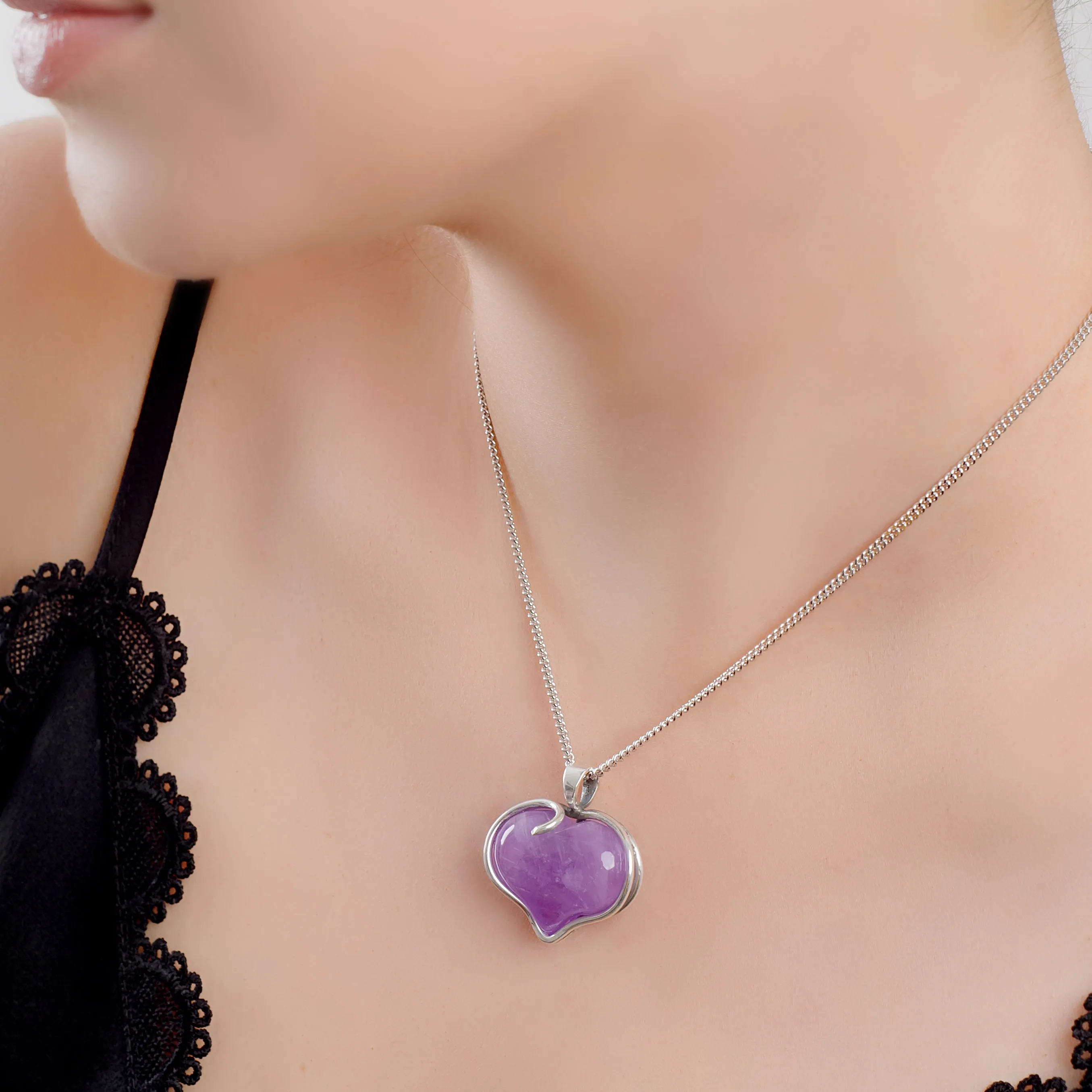 Romantic Love Heart Necklace in Silver & Amethyst sold by Henryka product image thumbnail 3