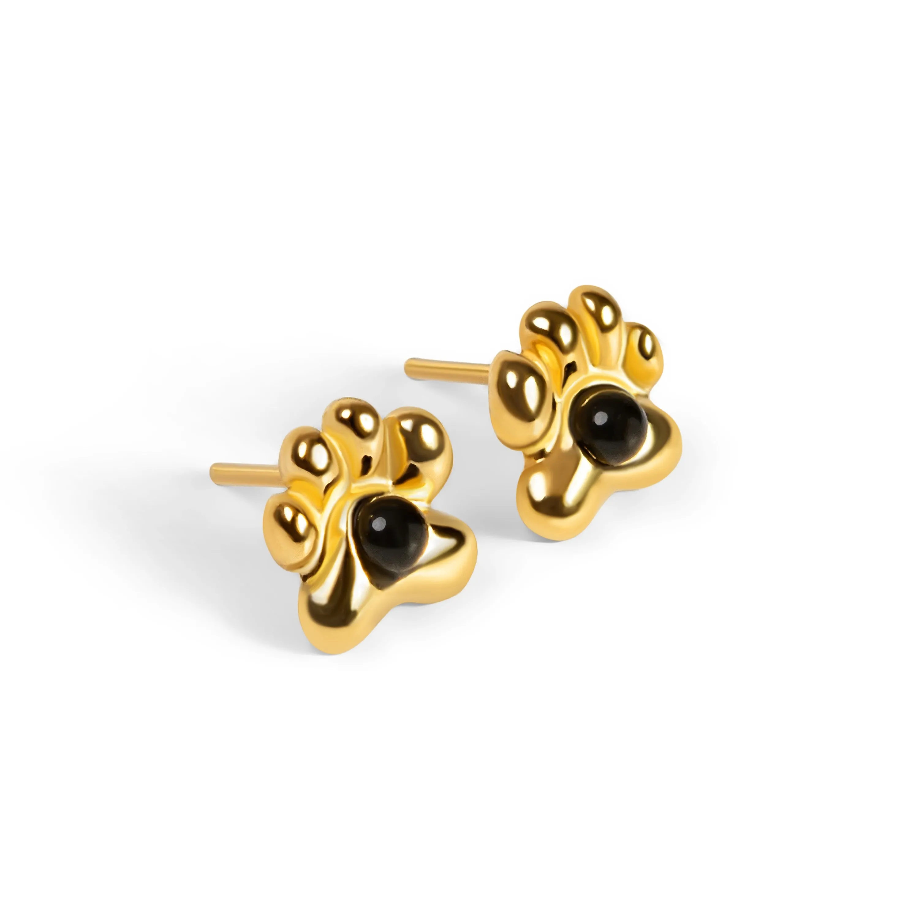 Paw Print Stud Earrings in Silver with 24ct Gold & Black Onyx sold by Henryka product image thumbnail 2