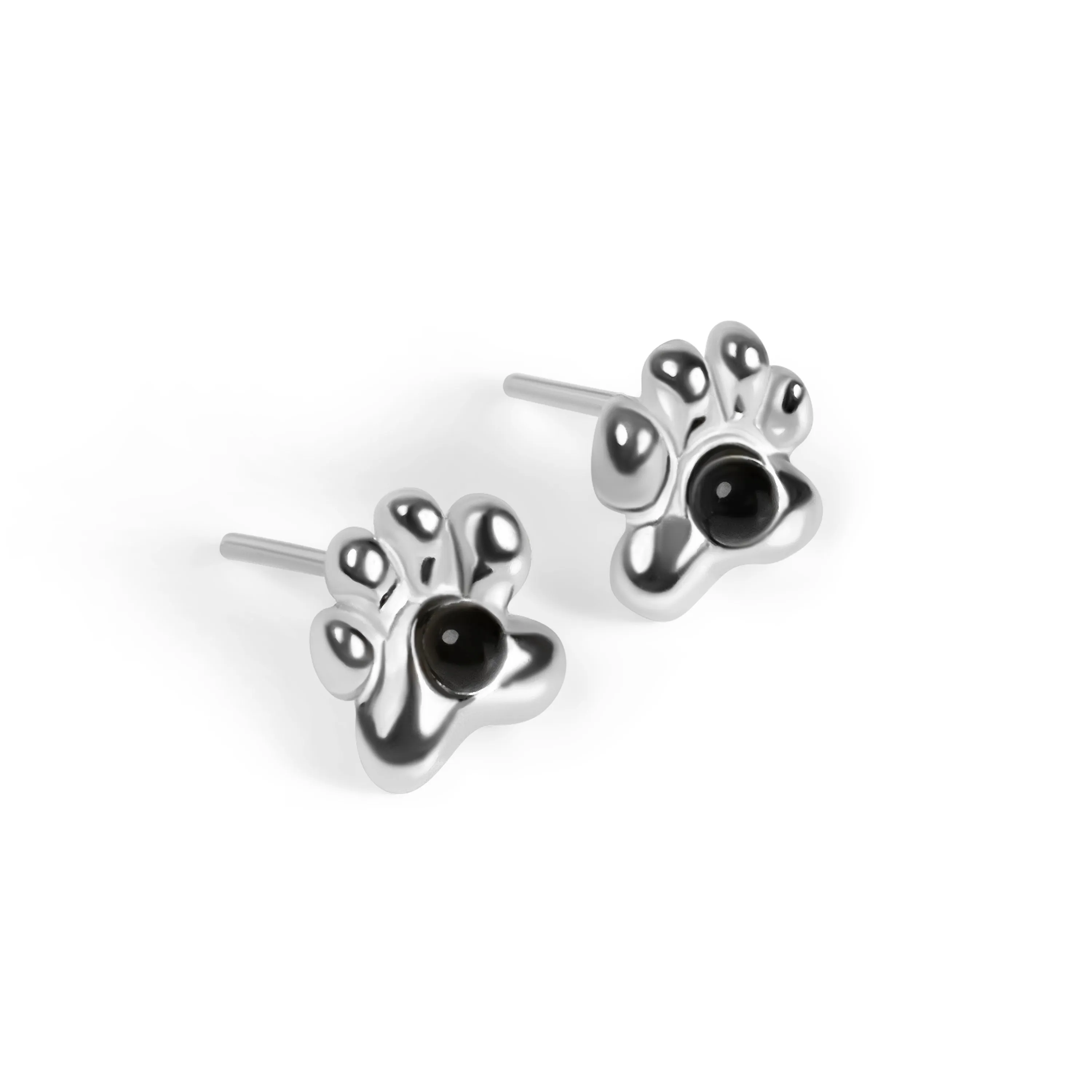 Paw Print Stud Earrings in Silver and Black Onyx sold by Henryka product image thumbnail 2