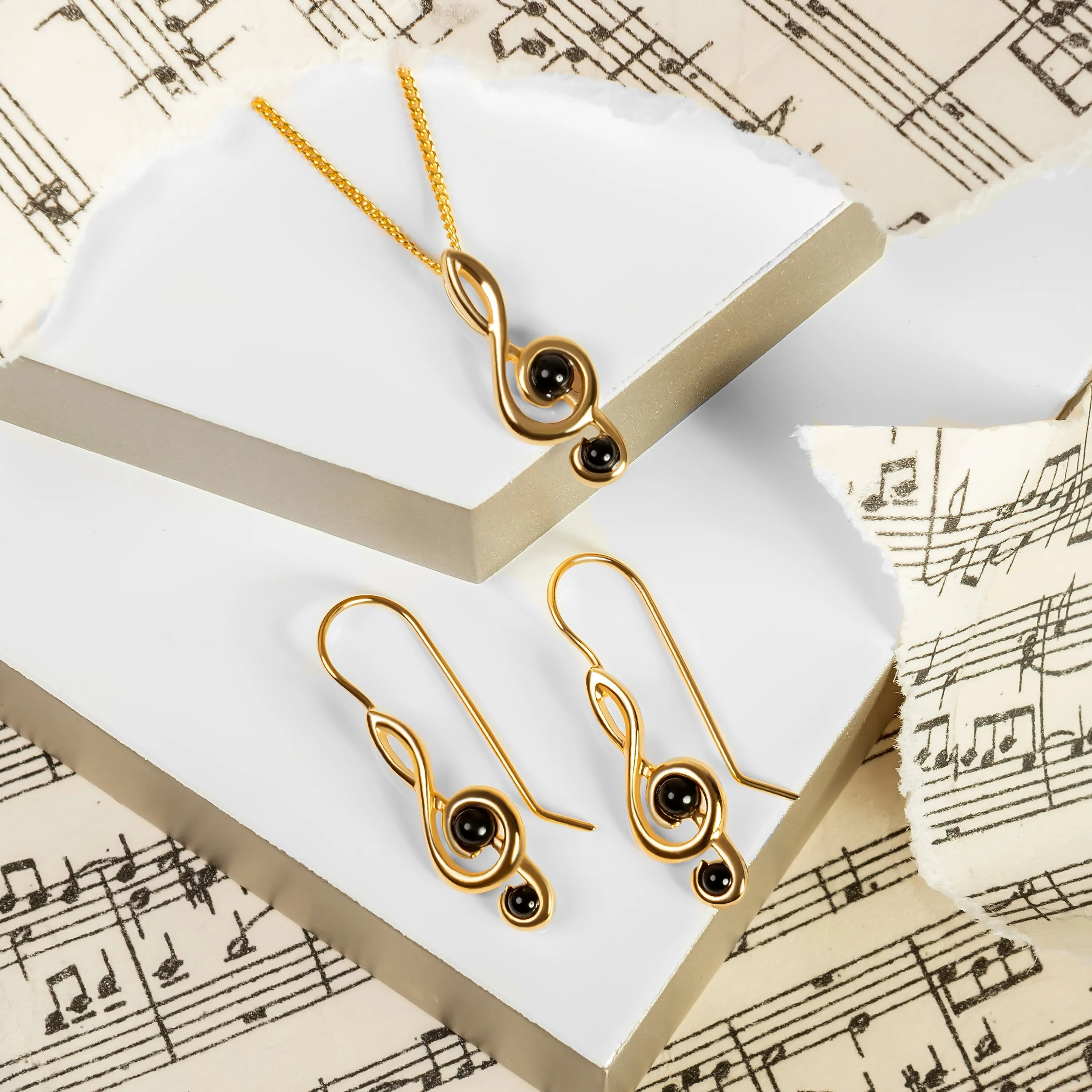 Musical Treble Clef Necklace in Silver with 24ct Gold and Black Onyx sold by Henryka product image thumbnail 2