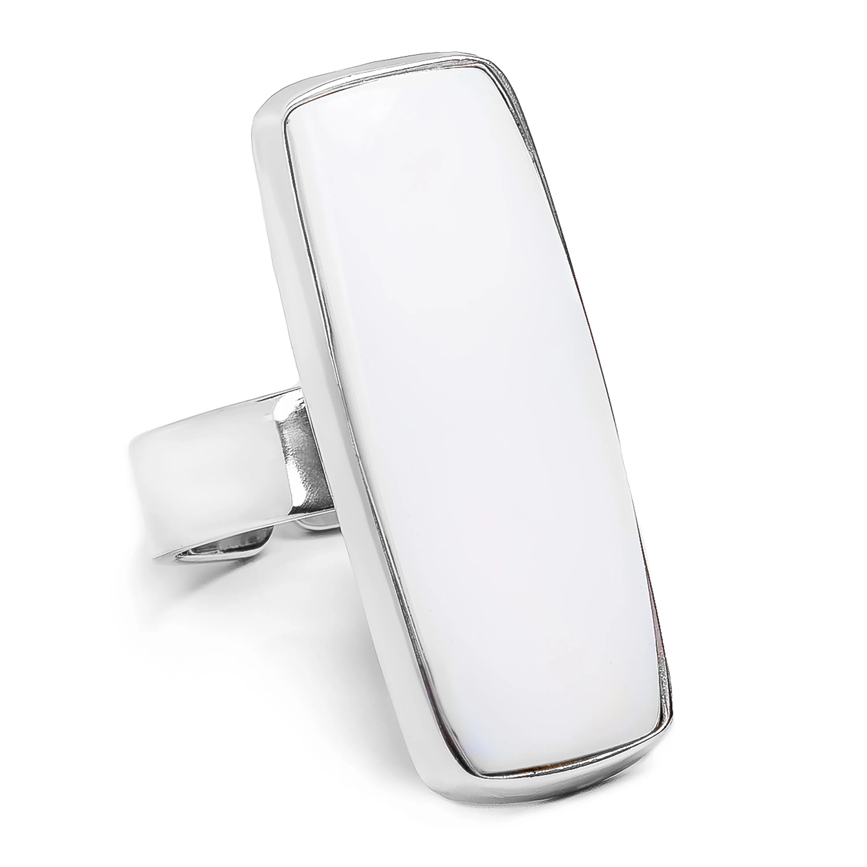 'Pure Snow' White Dendritic Opal Statement Ring - Natural Designer Gemstone sold by Henryka