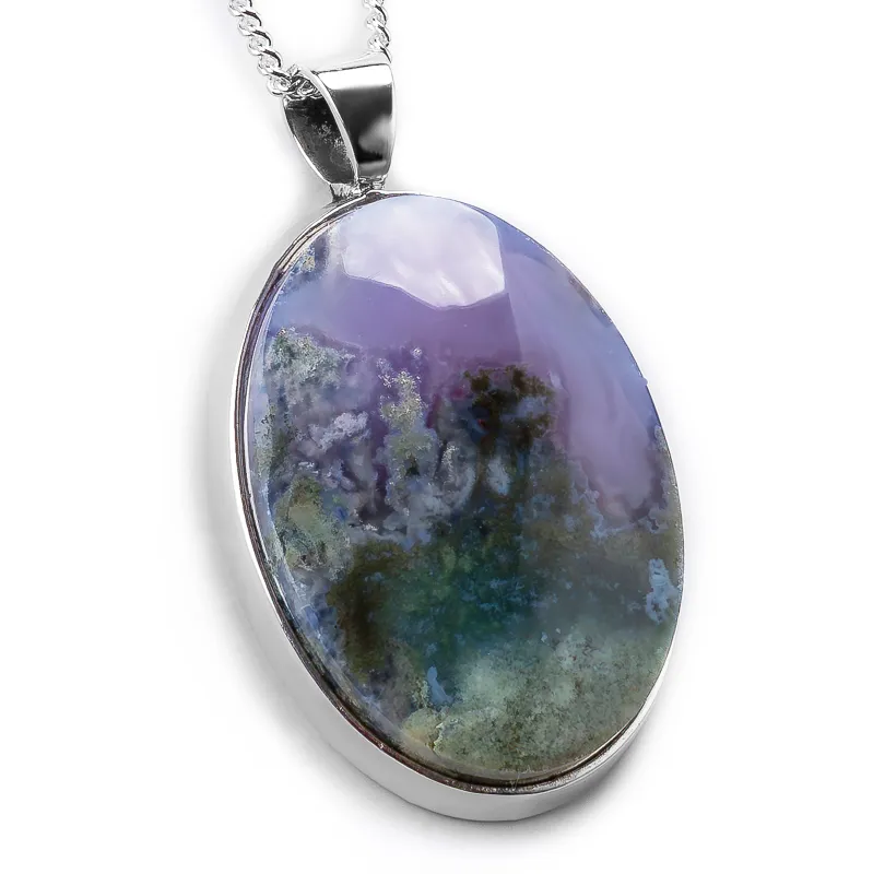 Purple Plume Moss Chalcedony (Agate) Necklace - Natural Designer Gemstone sold by Henryka