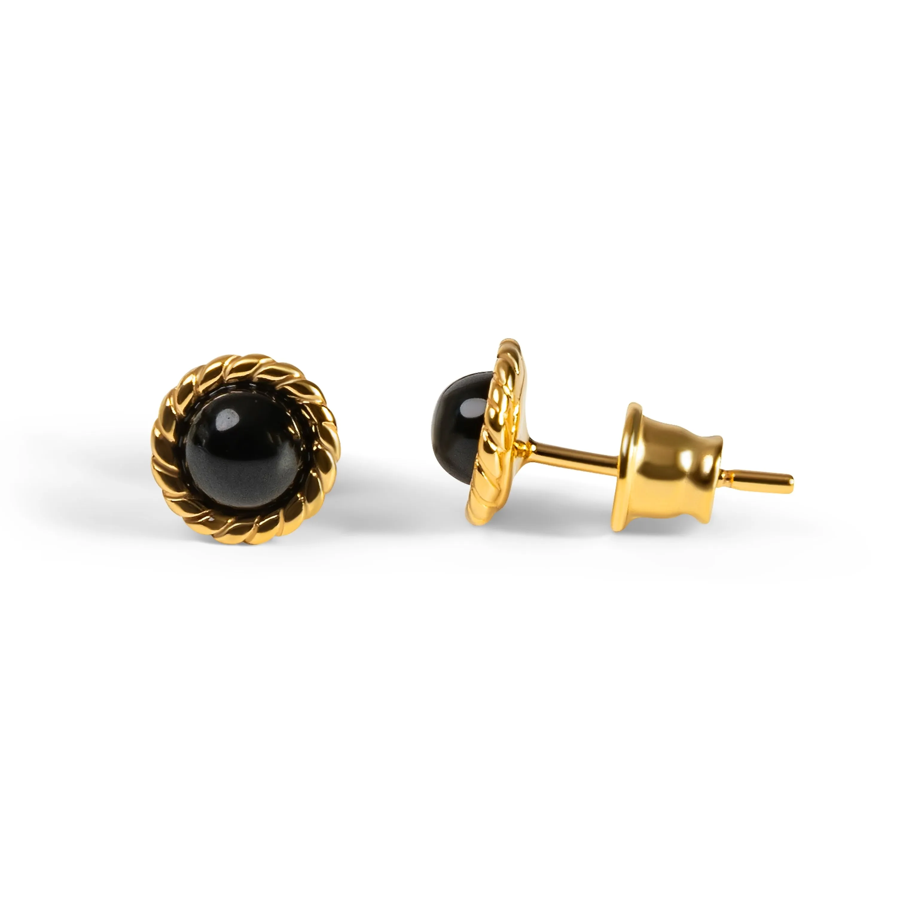 Rope Edge Stud Earrings in Silver with 24ct Gold & Black Onyx sold by Henryka product image thumbnail 3