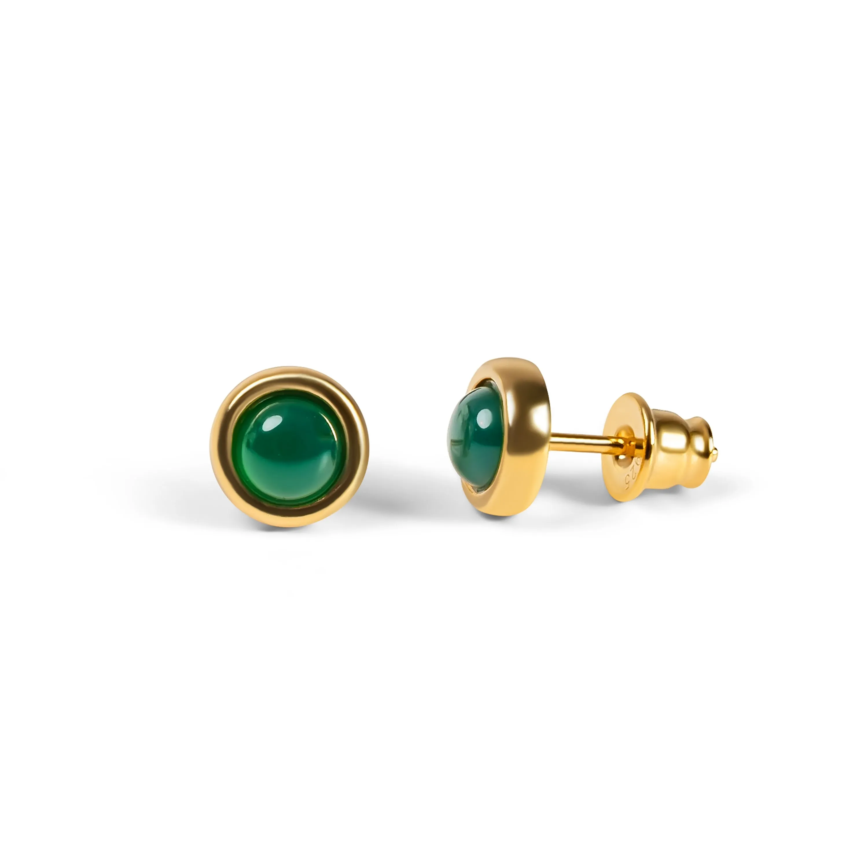 Small Round Stud Earrings in Silver with 24ct Gold & Green Onyx sold by Henryka
