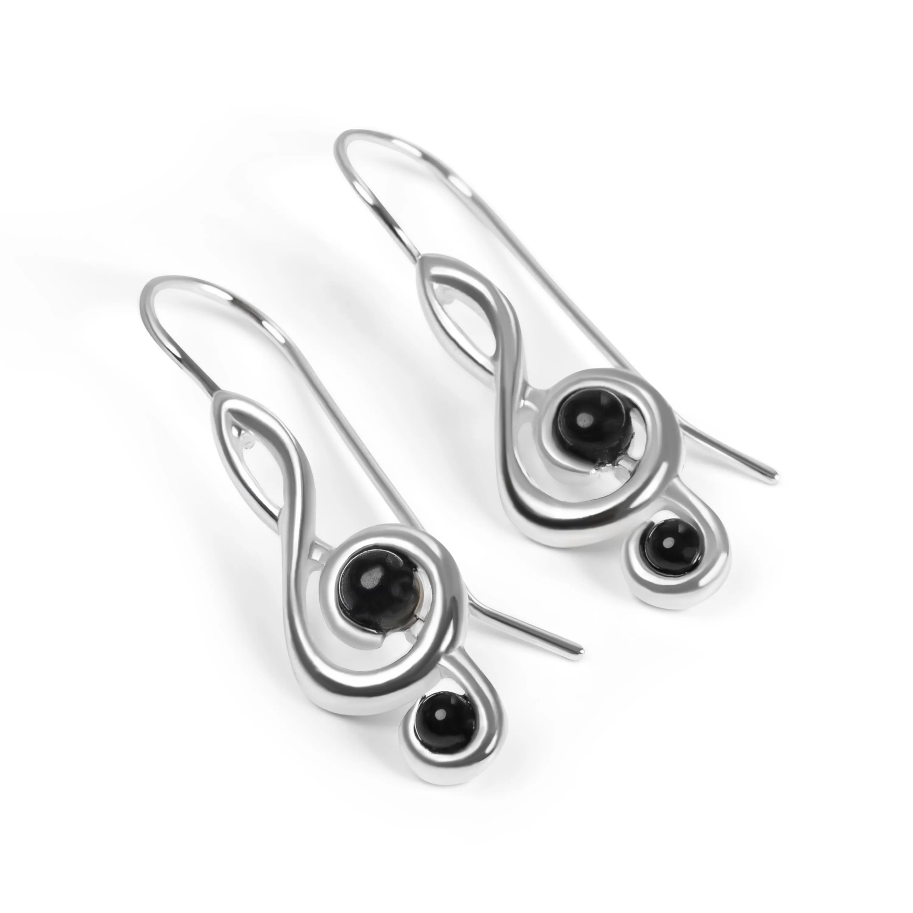 Music Treble Clef Hook Earrings in Silver & Black Onyx sold by Henryka