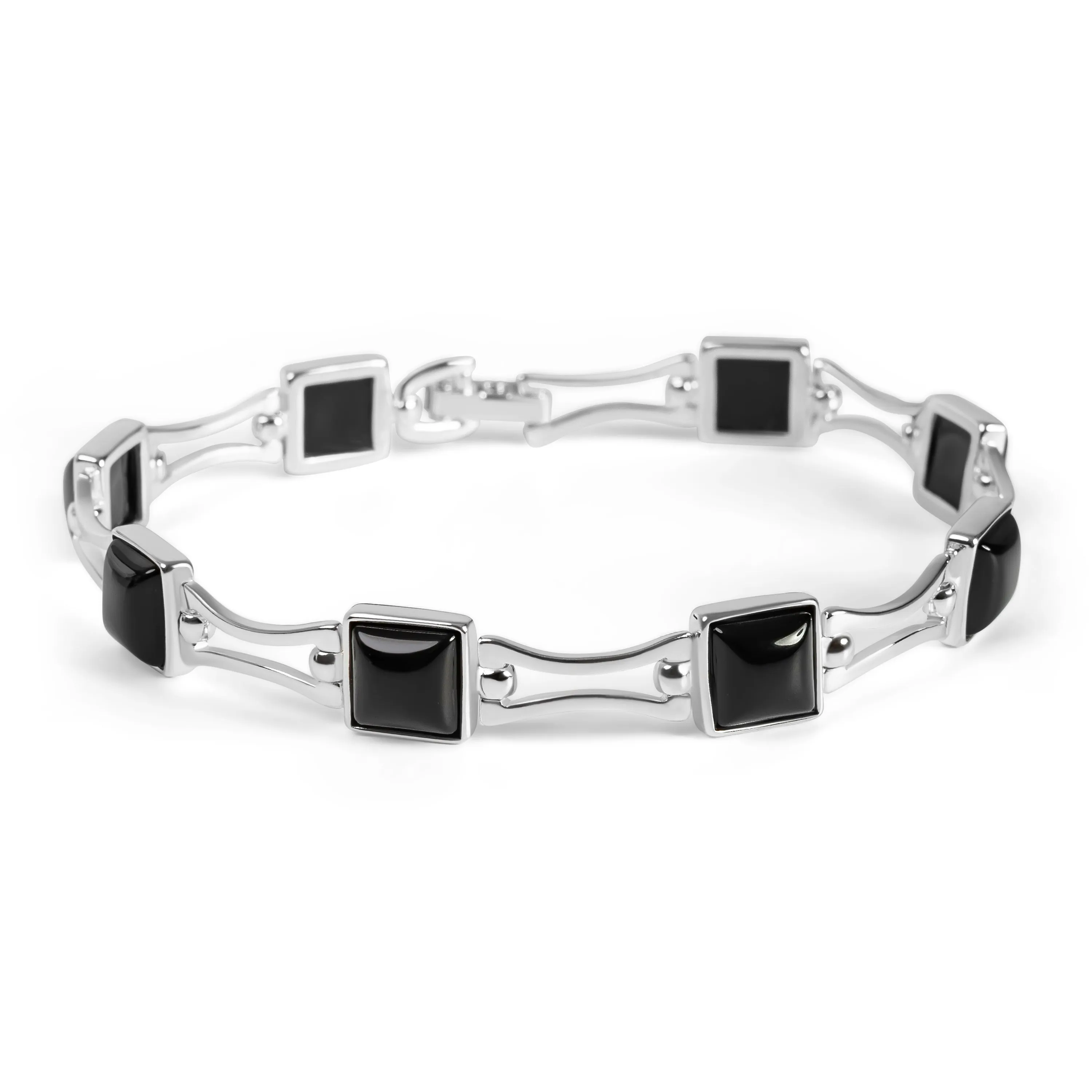 Square Link Bracelet in Silver and Black Onyx sold by Henryka