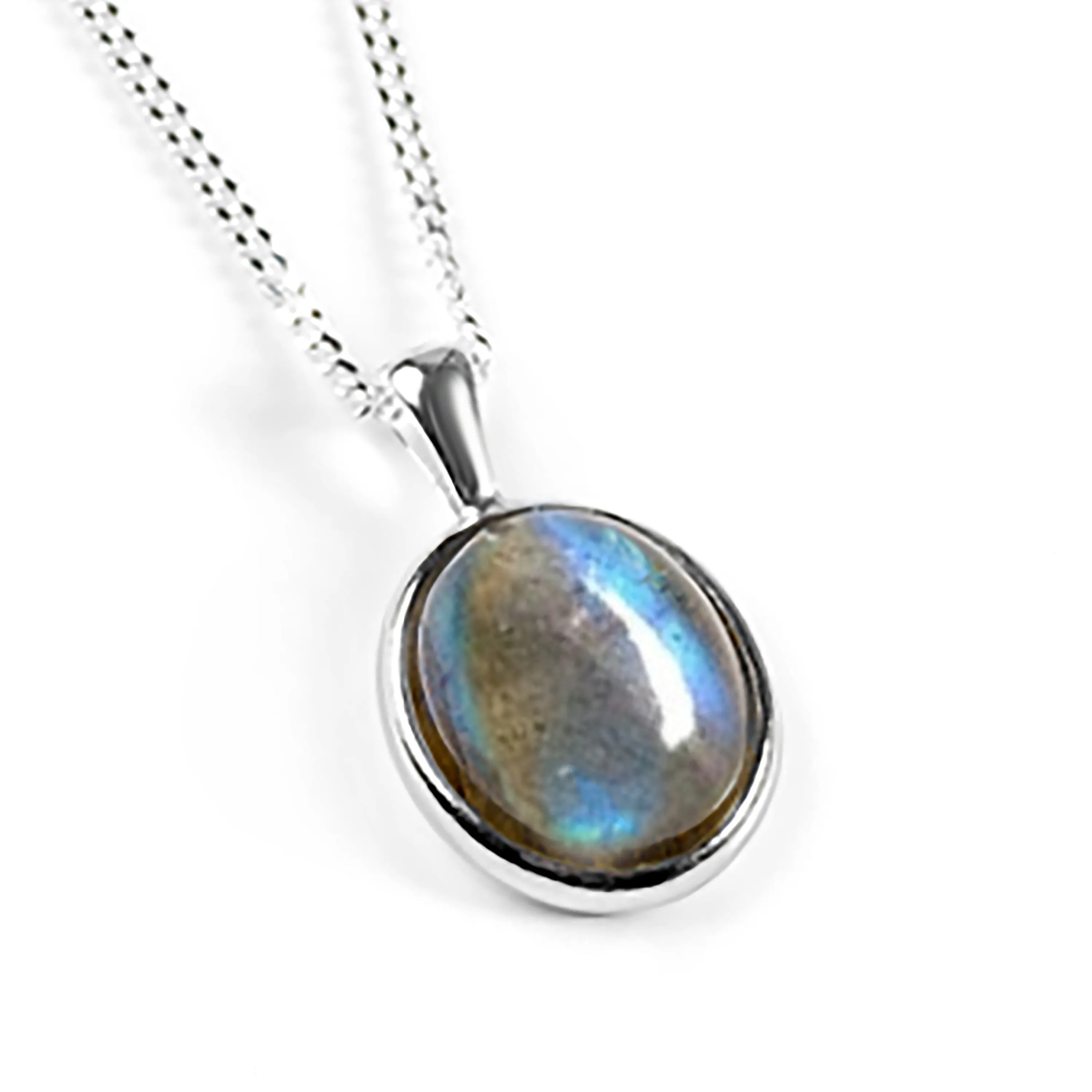 Classic Oval Necklace in Silver and Grey Labradorite sold by Henryka