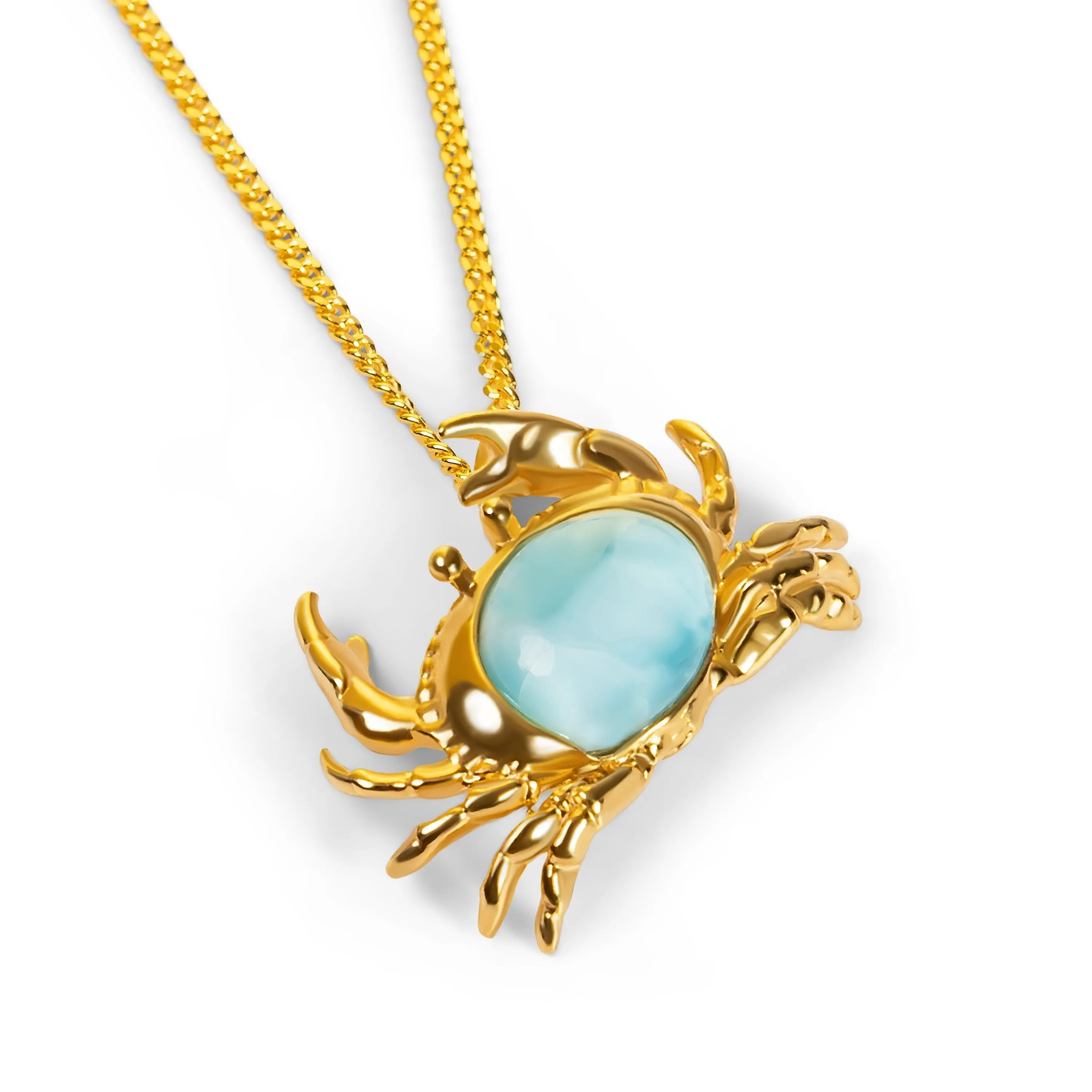 Crab Necklace in Silver with 24ct Gold & Larimar sold by Henryka