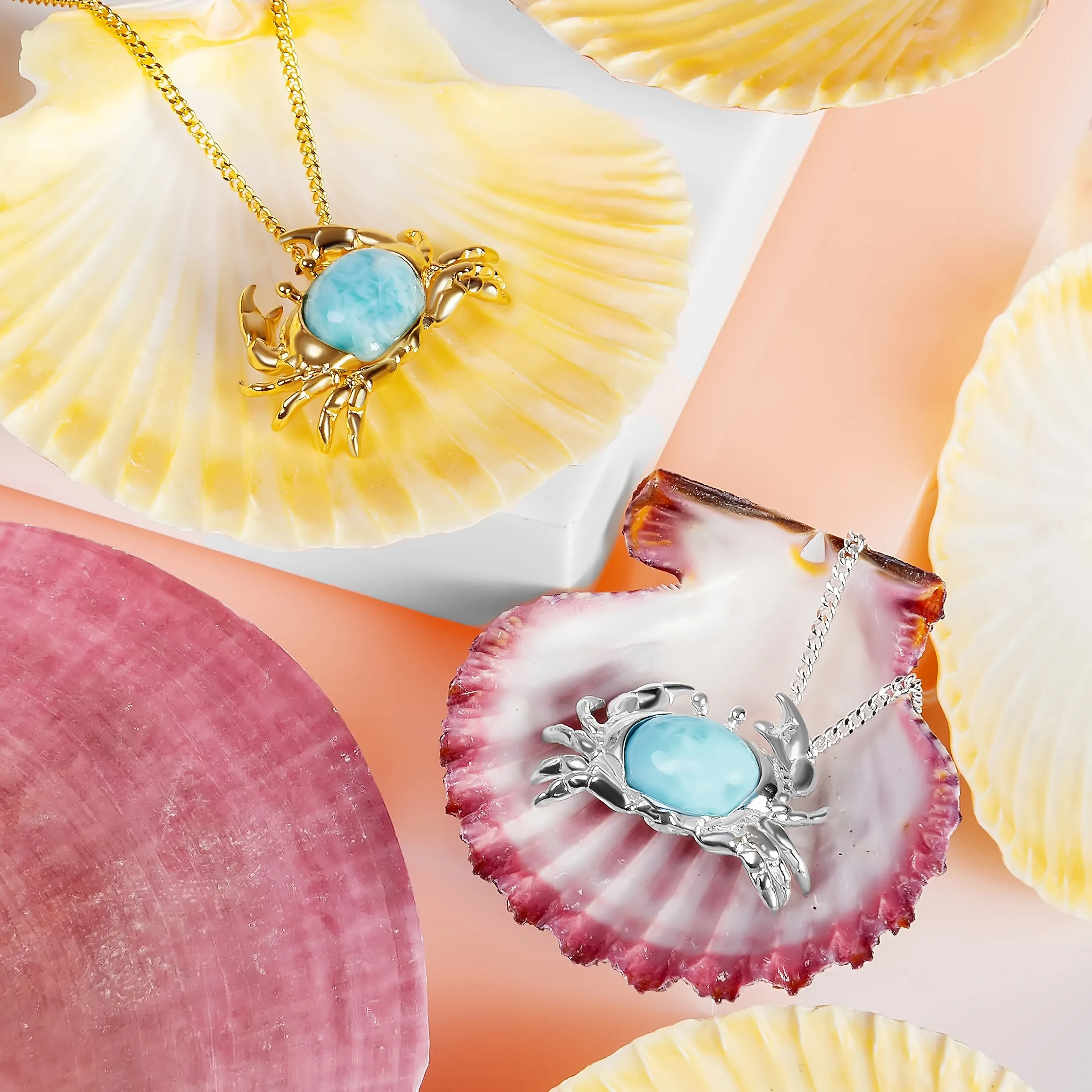 Crab Necklace in Silver with 24ct Gold & Larimar sold by Henryka product image thumbnail 3