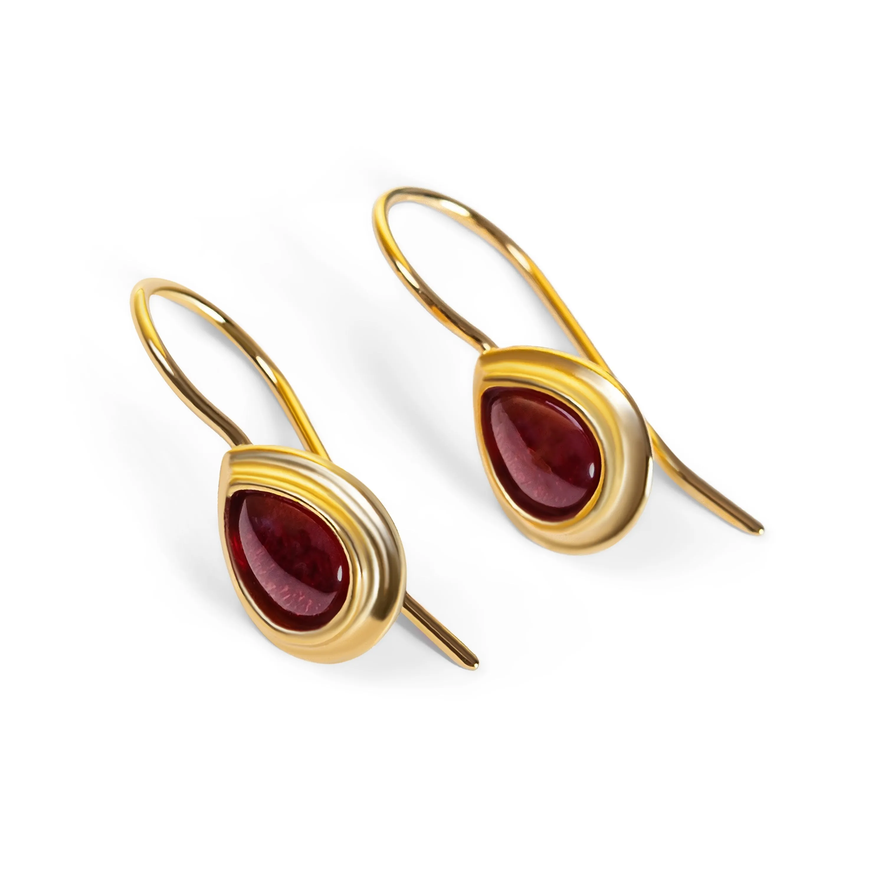 Classic Teardrop Hook Earrings in Silver with 24ct Gold and Garnet sold by Henryka