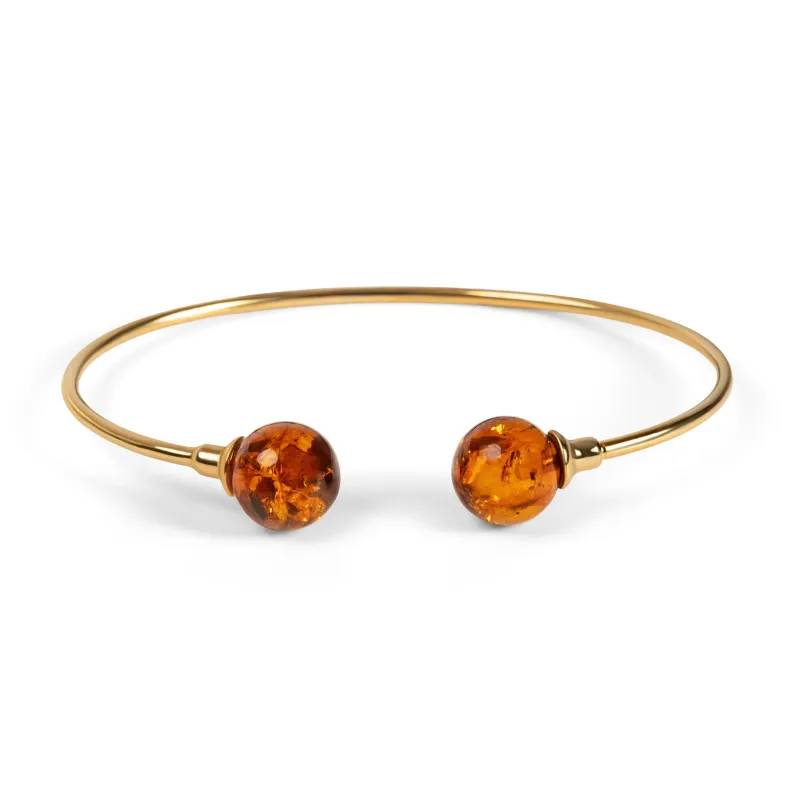 Double Ball Cuff Bangle in Silver with 24ct Gold & Amber sold by Henryka