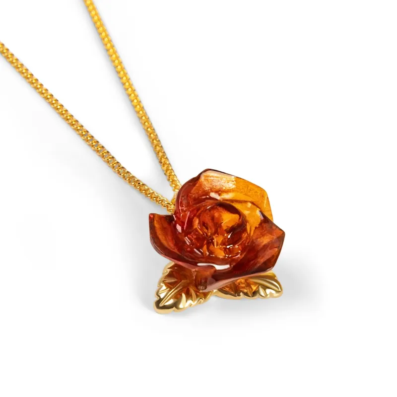 Single Rose Necklace in Silver with 24ct Gold & Amber sold by Henryka