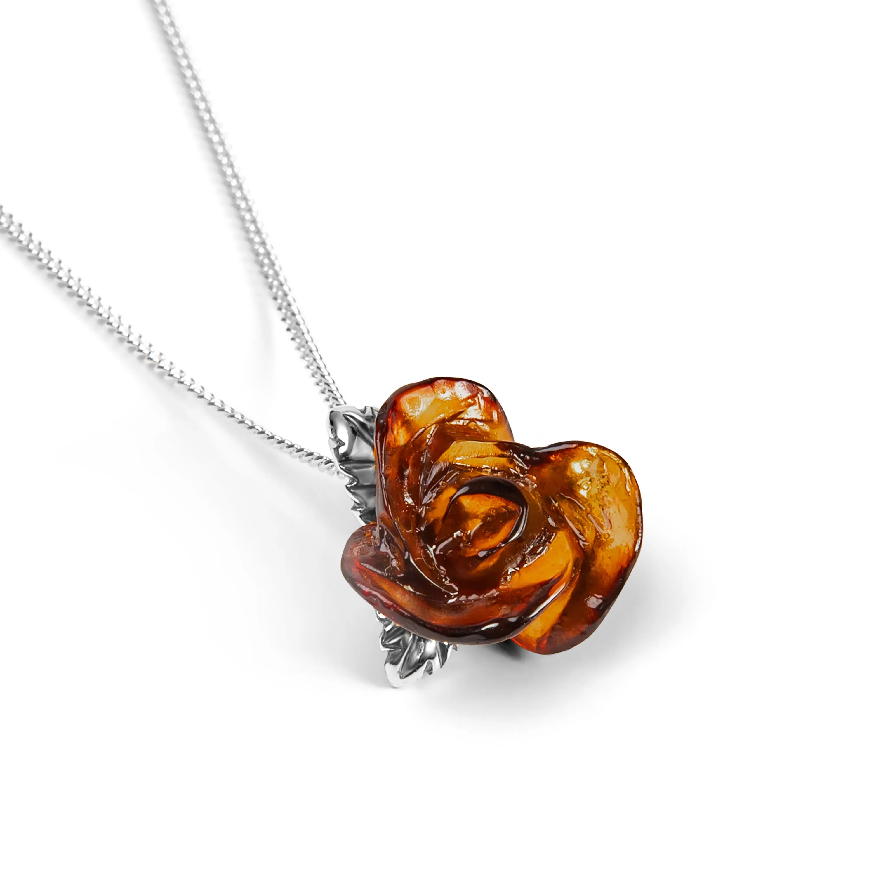 Single Rose Necklace in Silver with 24ct Gold & Amber sold by Henryka product image thumbnail 2