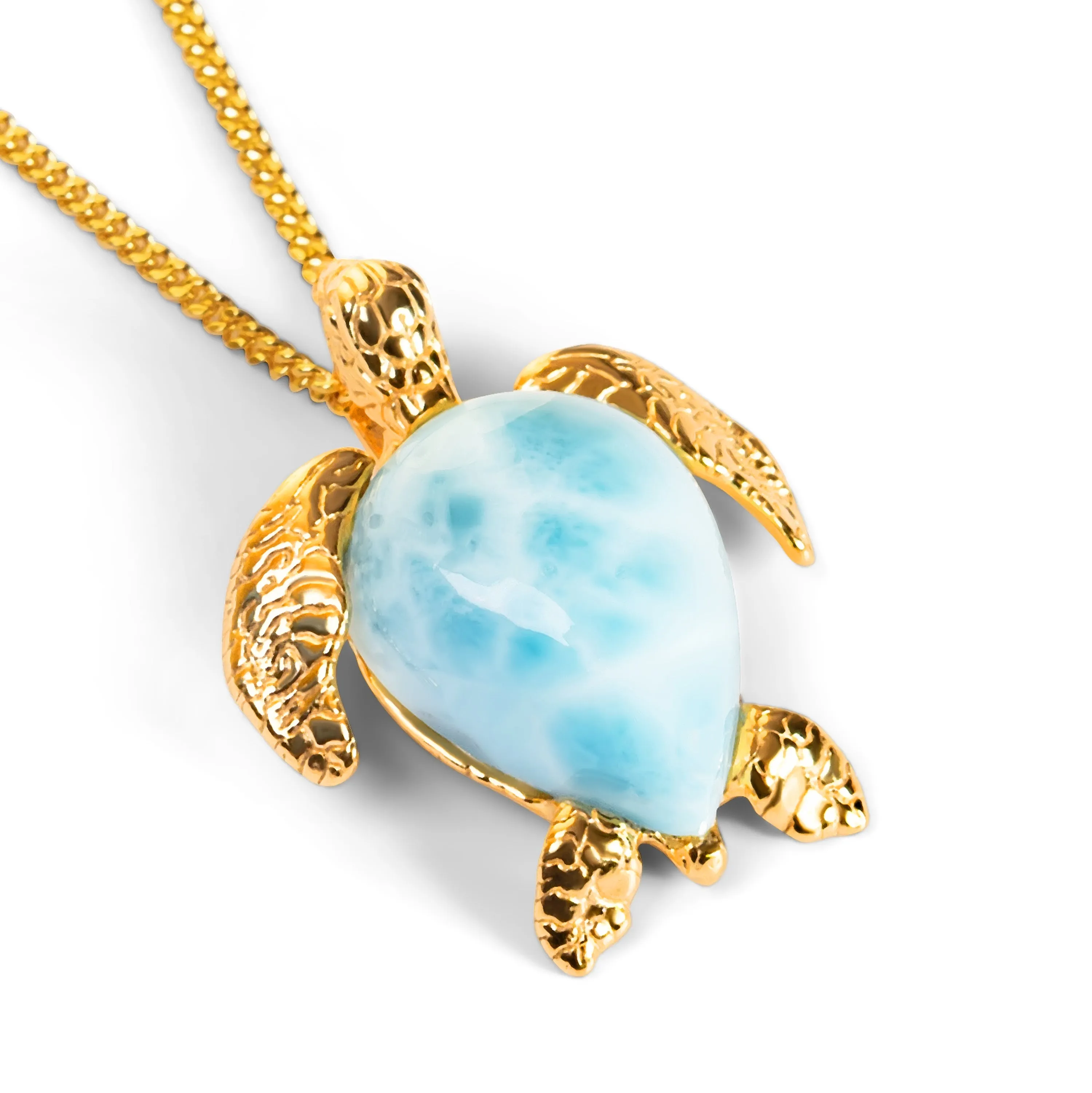 Sea Turtle Necklace in Silver with 24ct Gold and Larimar sold by Henryka