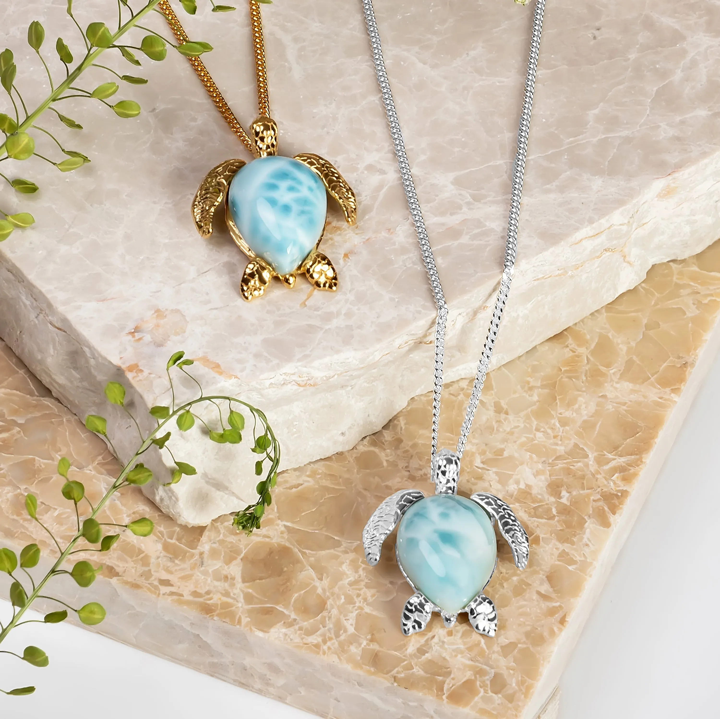 Sea Turtle Necklace in Silver with 24ct Gold and Larimar sold by Henryka product image thumbnail 2