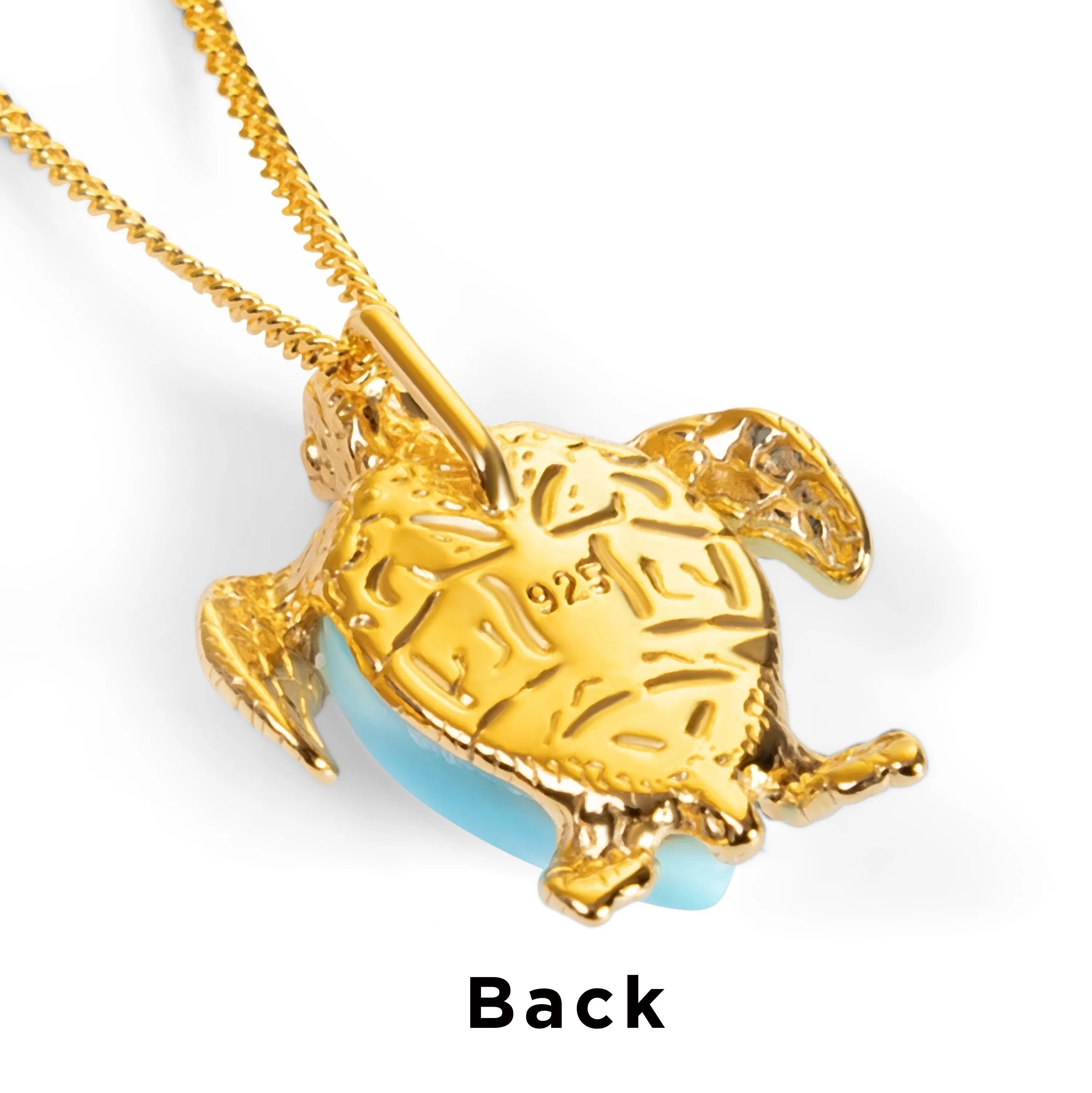 Sea Turtle Necklace in Silver with 24ct Gold and Larimar sold by Henryka product image thumbnail 3