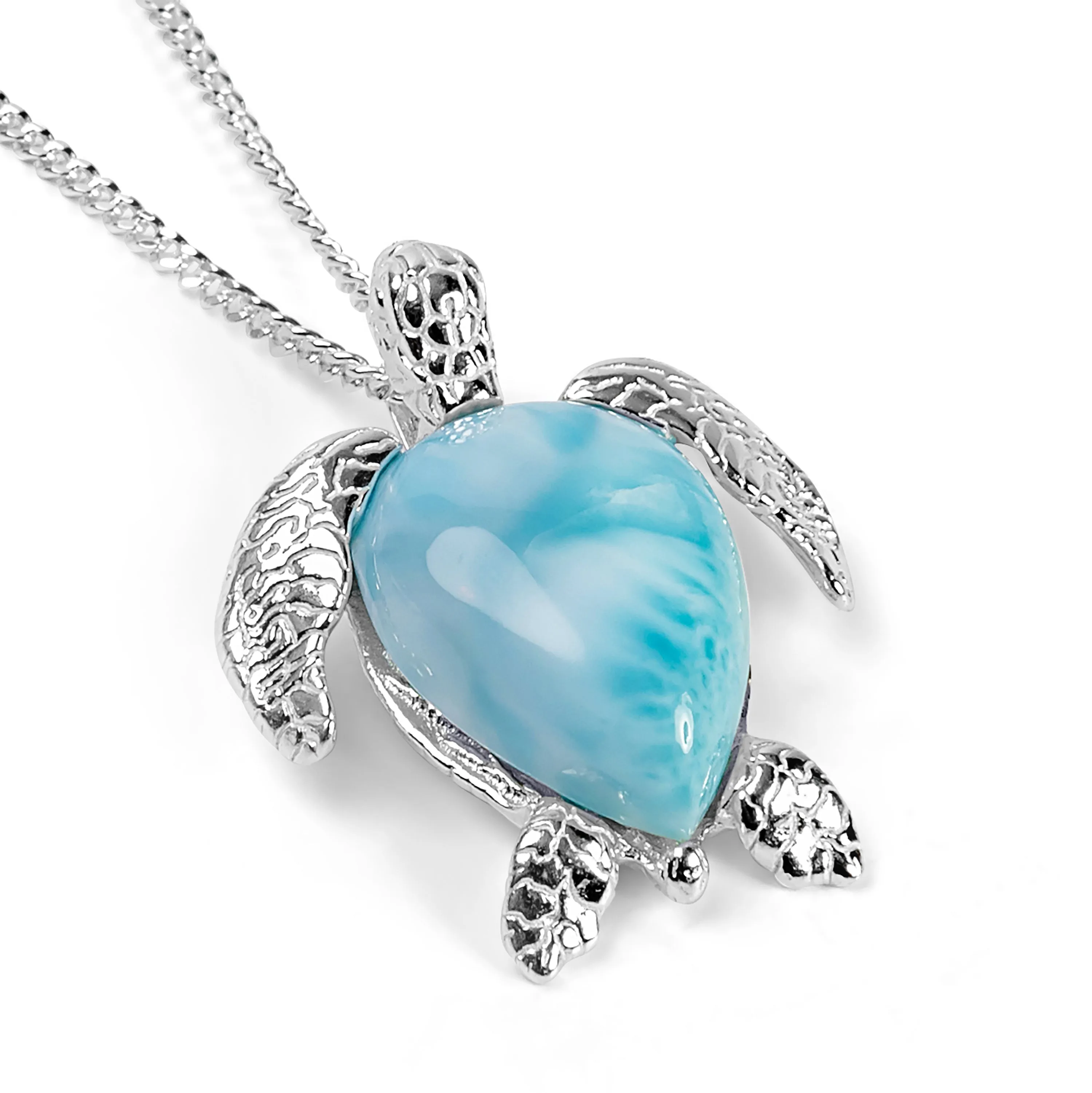 Sea Turtle Necklace in Silver with 24ct Gold and Larimar sold by Henryka product image thumbnail 4
