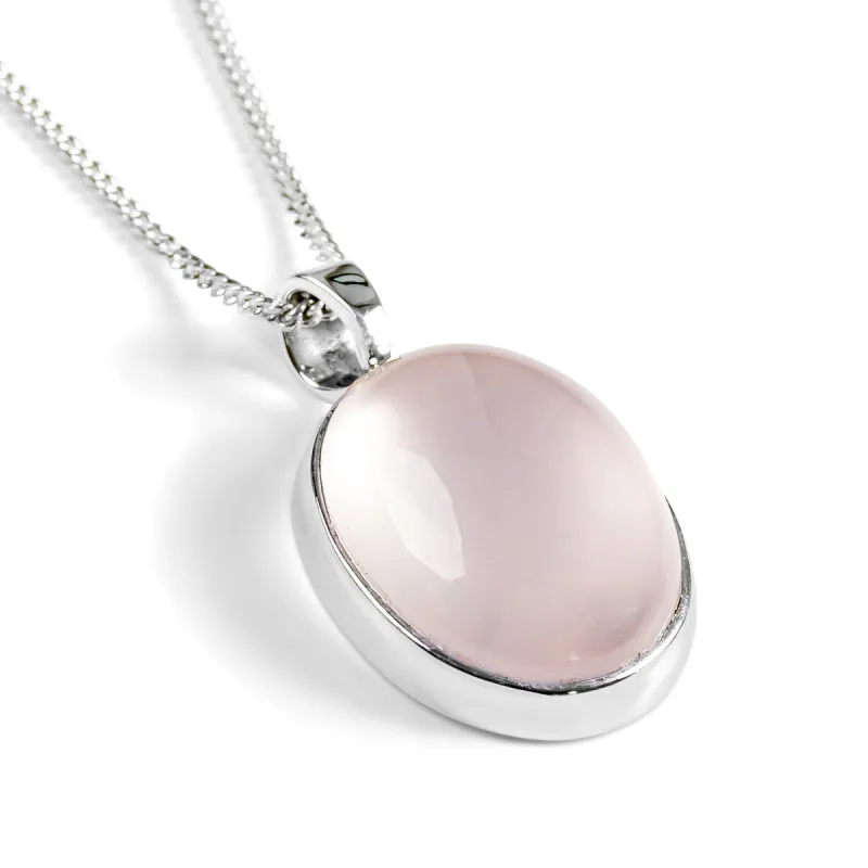 Pure Oval Rose Quartz Necklace - Natural Designer Gemstone sold by Henryka