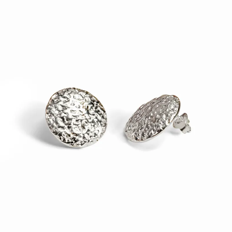 Textured Circle Coin Earrings in Silver sold by Henryka