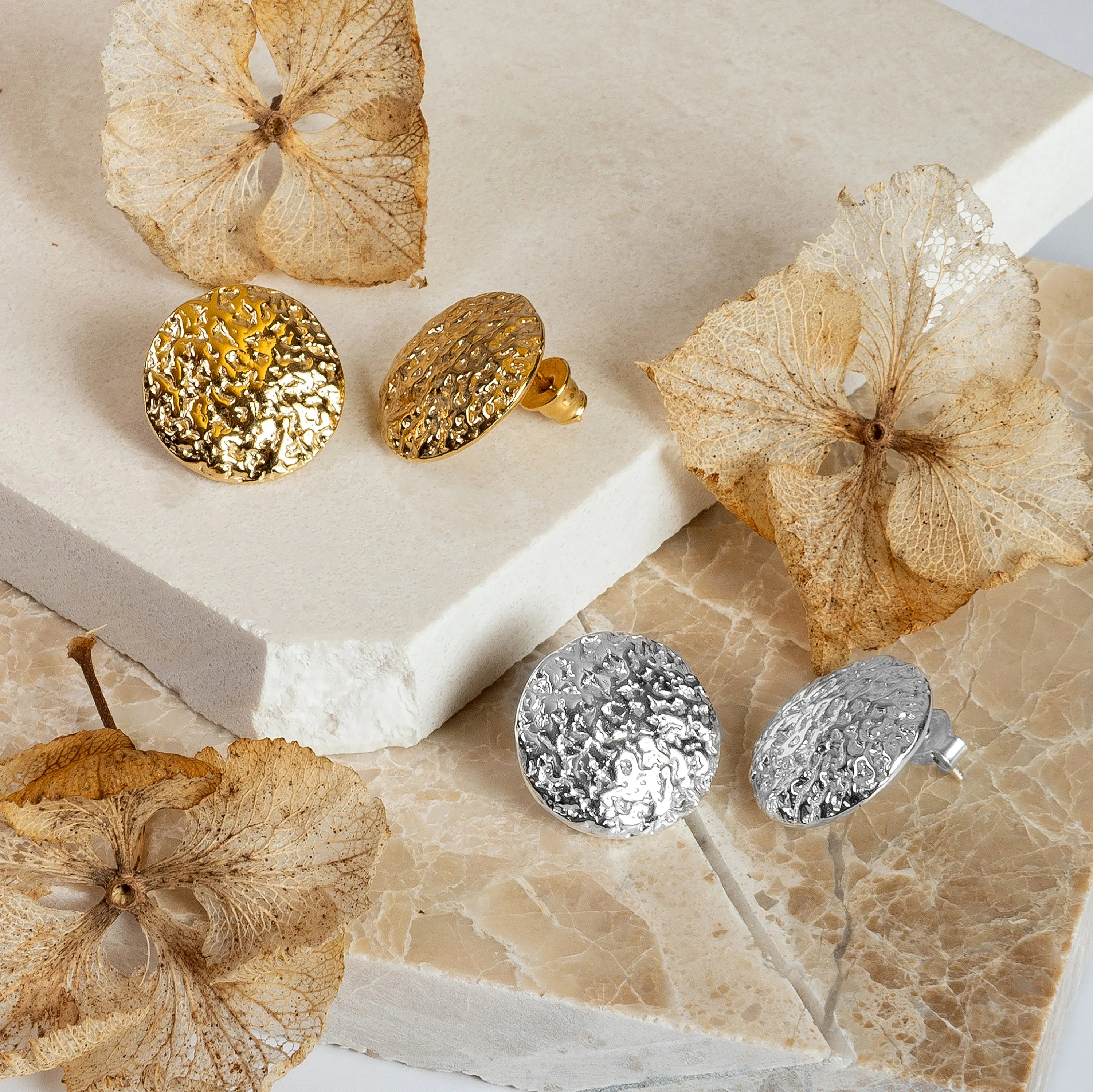 Textured Circle Coin Earrings in Silver sold by Henryka product image thumbnail 2