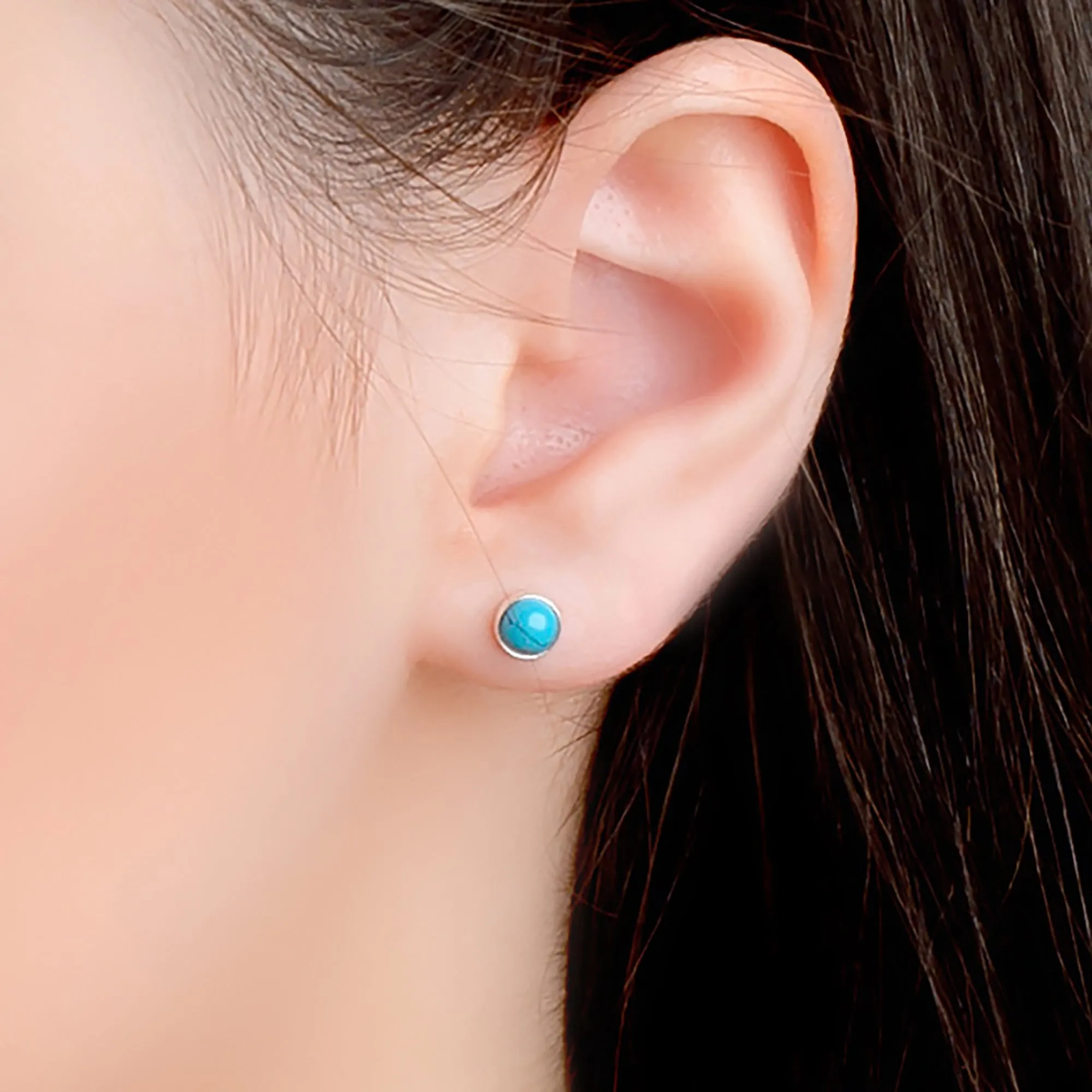 Circle Stud Earrings in Silver and Turquoise sold by Henryka product image thumbnail 2