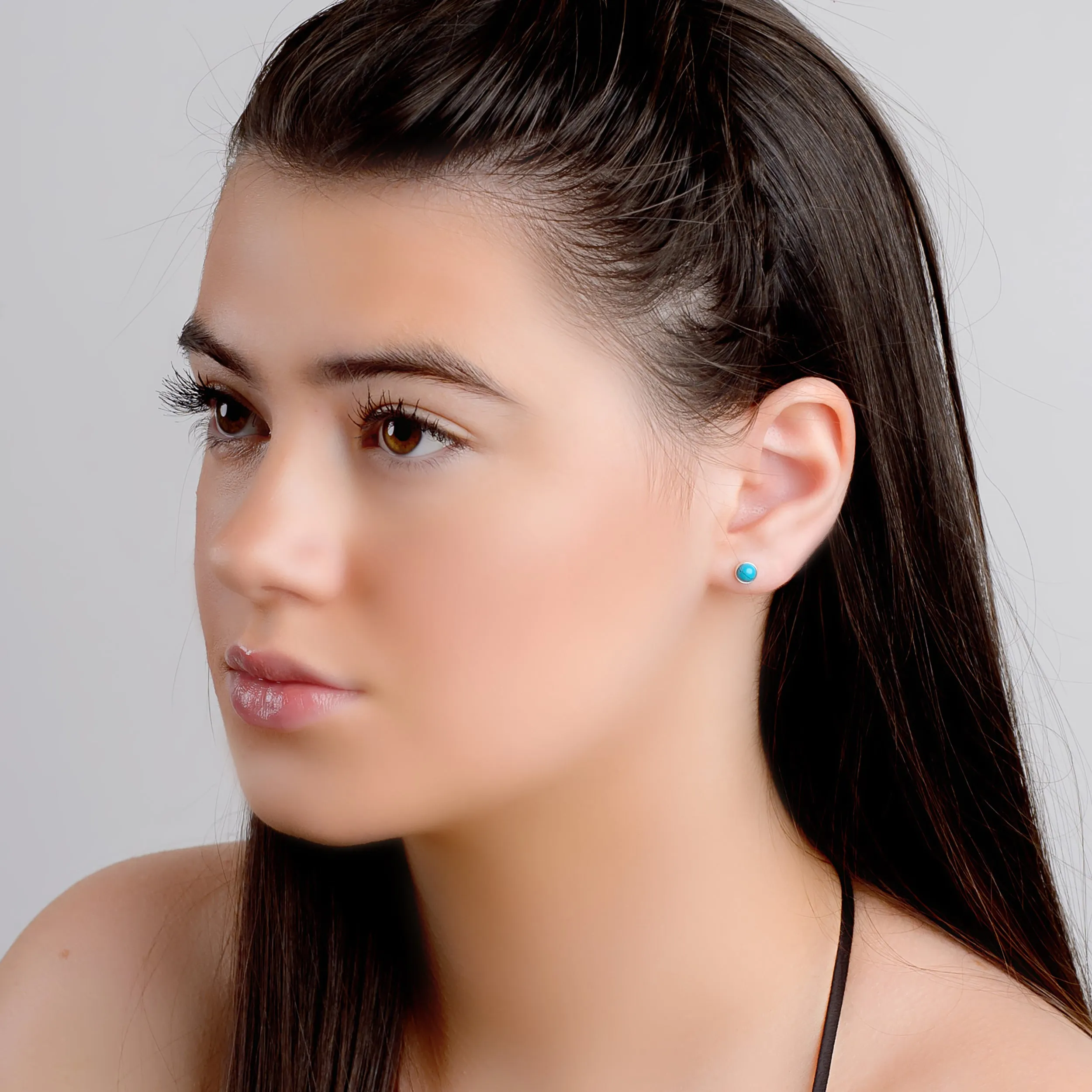 Circle Stud Earrings in Silver and Turquoise sold by Henryka product image thumbnail 3