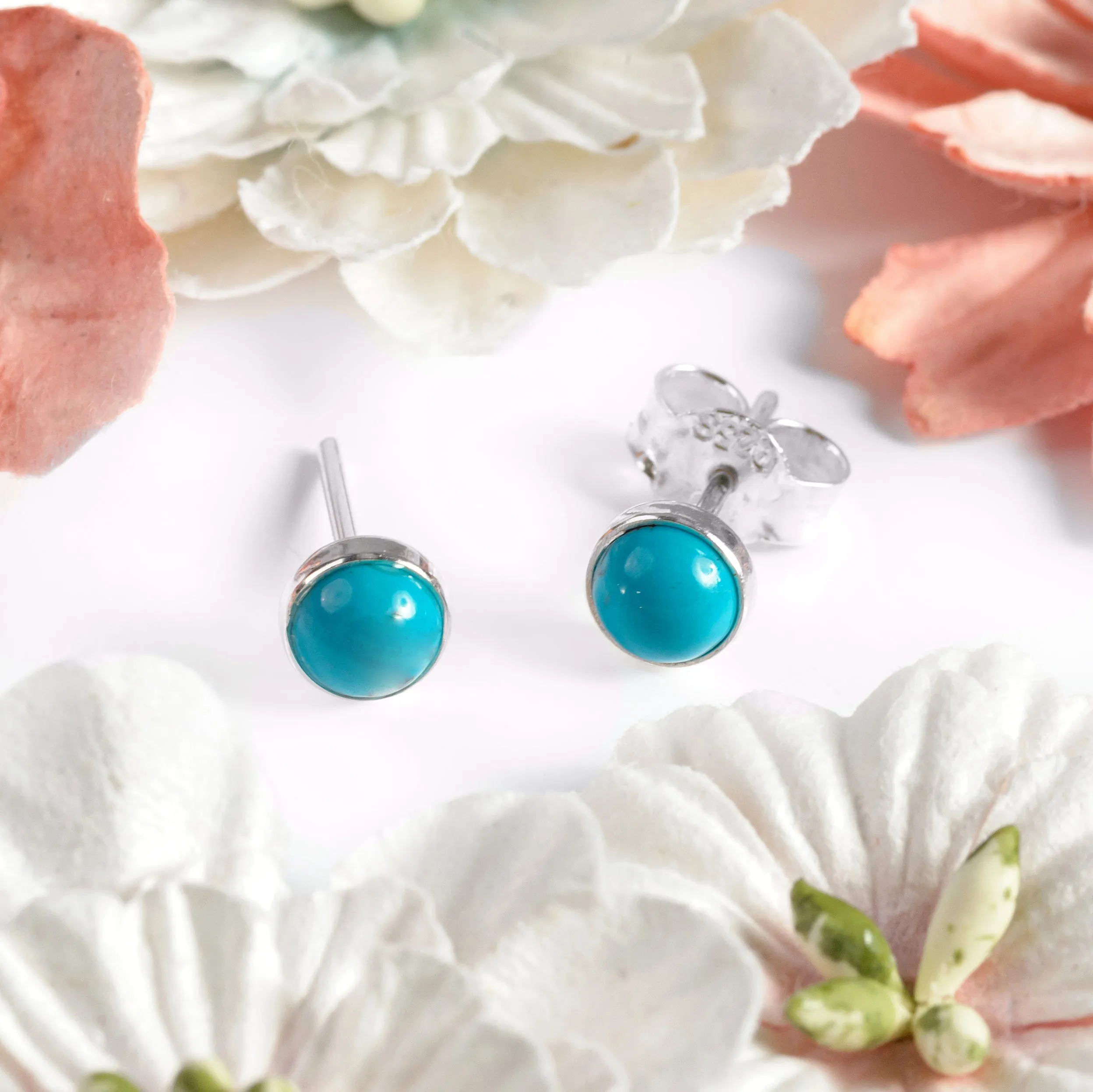 Circle Stud Earrings in Silver and Turquoise sold by Henryka product image thumbnail 4