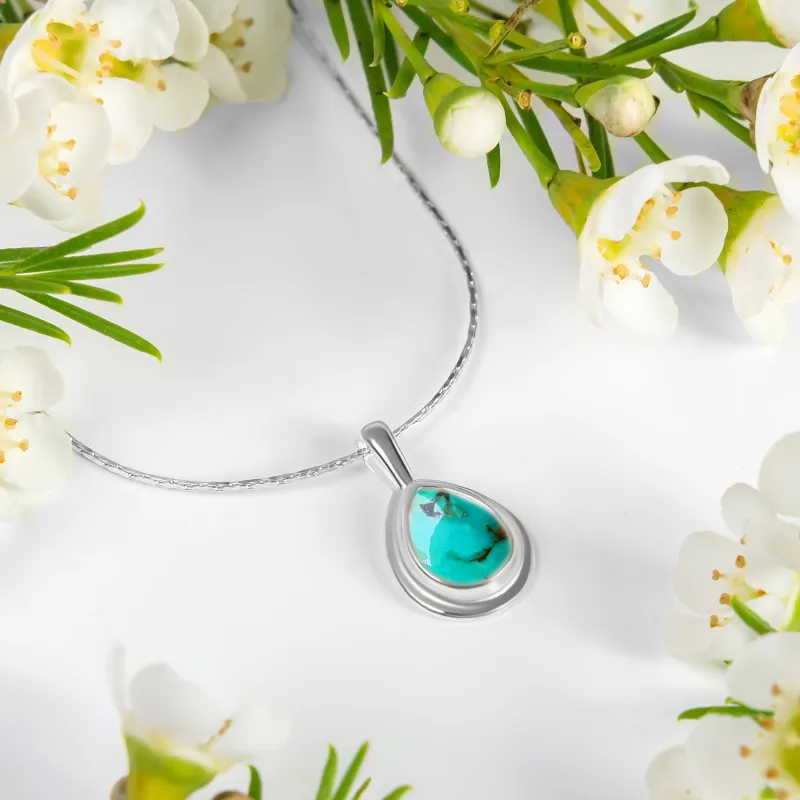 Teardrop Necklace in Silver and Turquoise sold by Henryka
