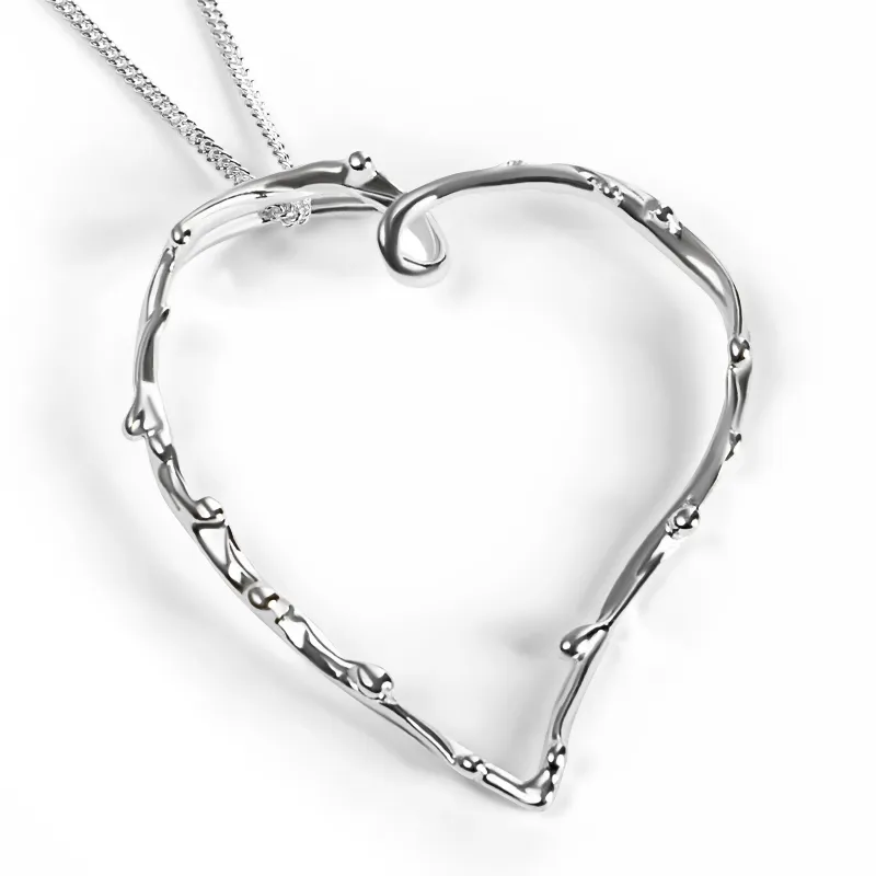 Oversized Open Heart Necklace in Sterling Silver made by Henryka