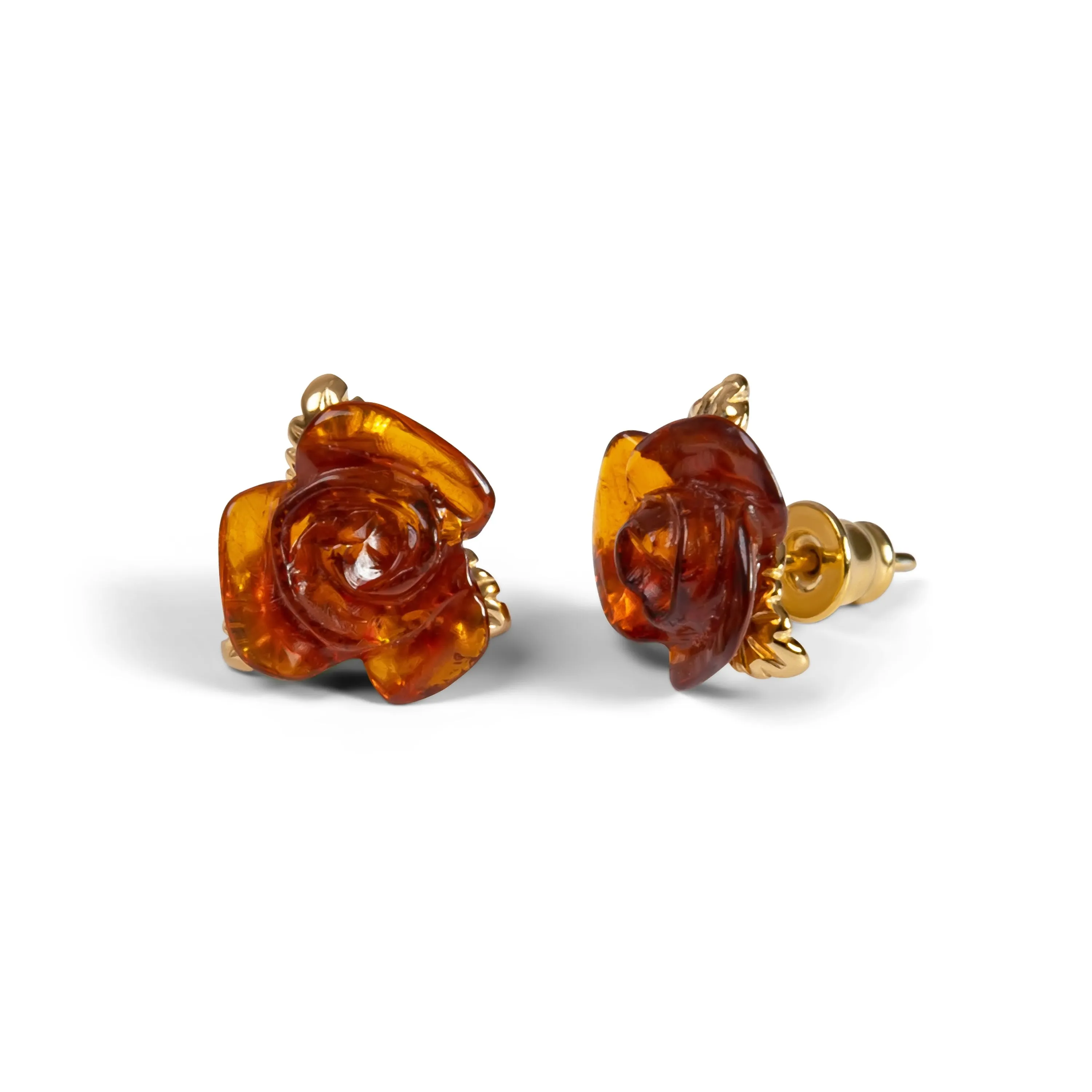 Rose Stud Earrings in Silver with 24ct Gold and Amber sold by Henryka product image thumbnail 4