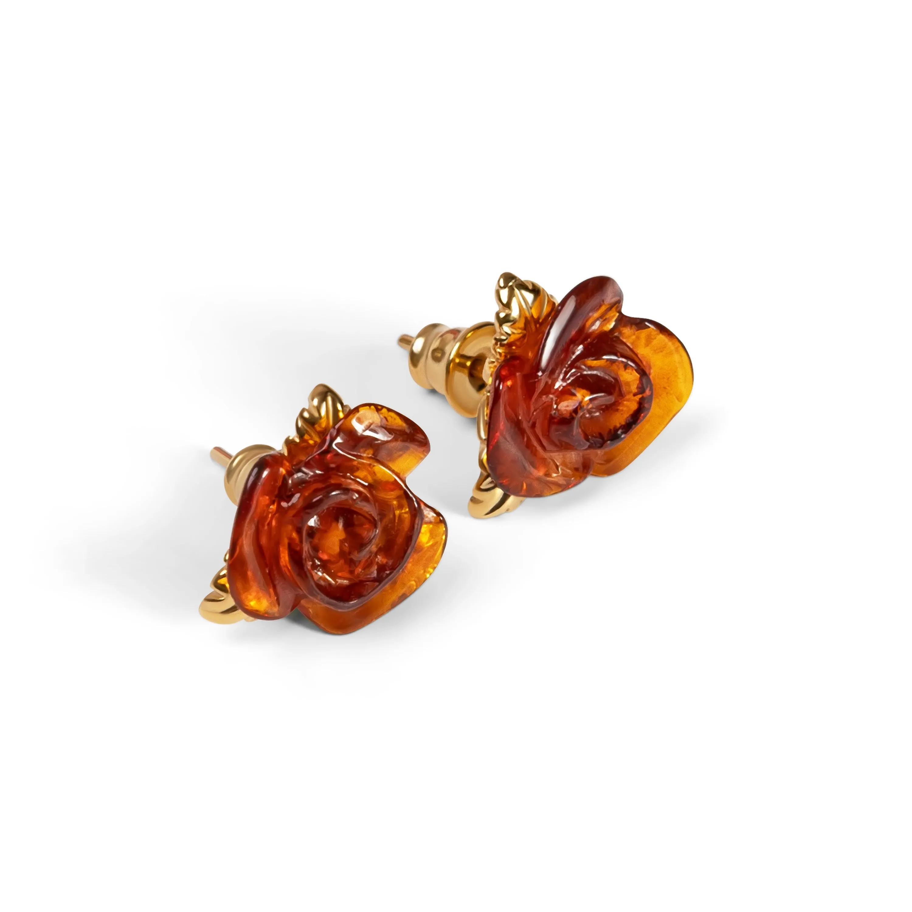 Rose Stud Earrings in Silver with 24ct Gold and Amber sold by Henryka