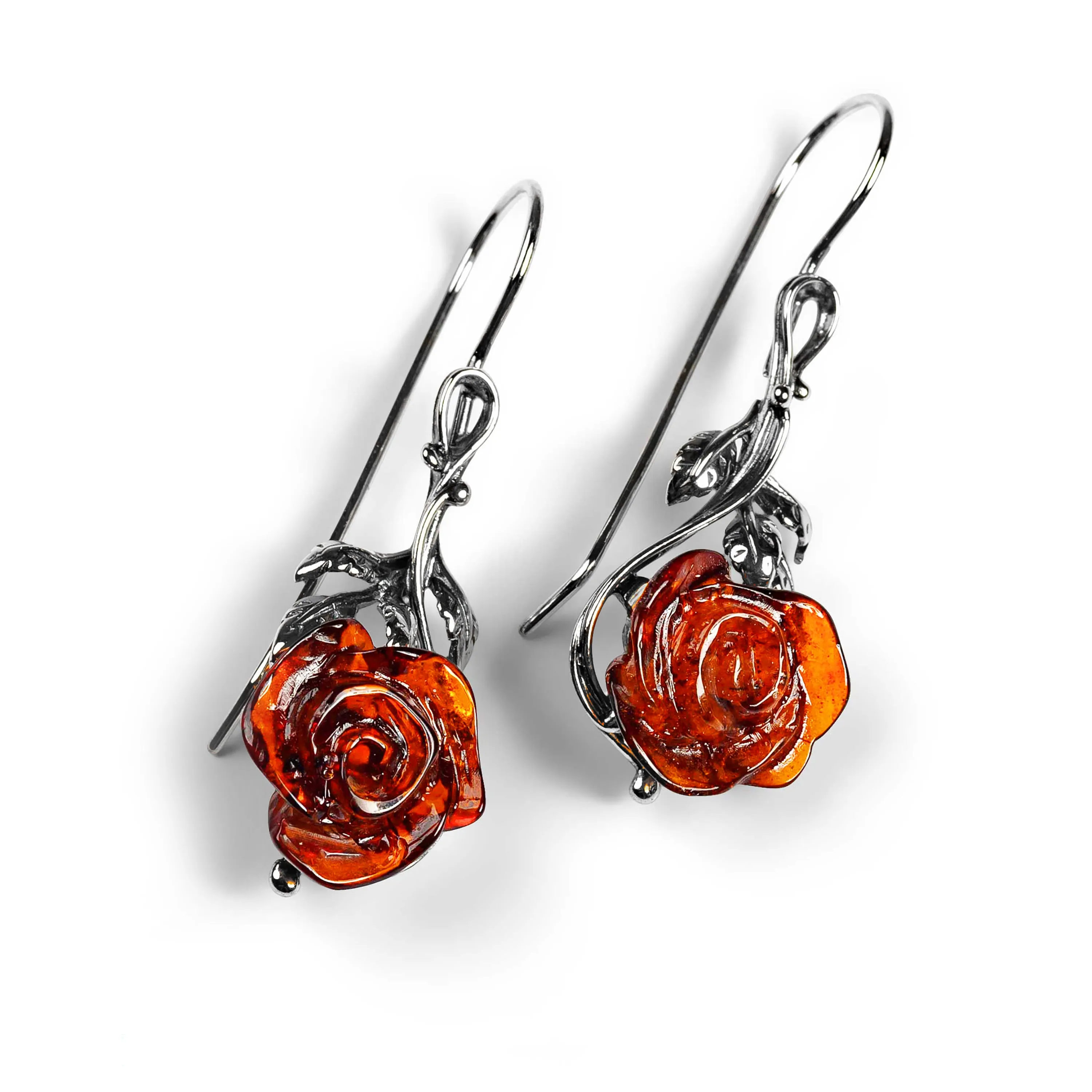 Single Stem Rose Drop Earrings in Silver with 24ct Gold and Amber sold by Henryka product image thumbnail 4