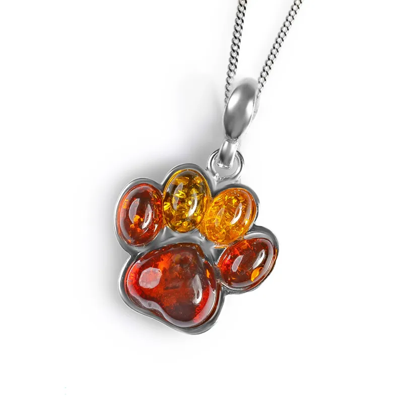 Paw Print Charm Necklace in Silver and Amber sold by Henryka