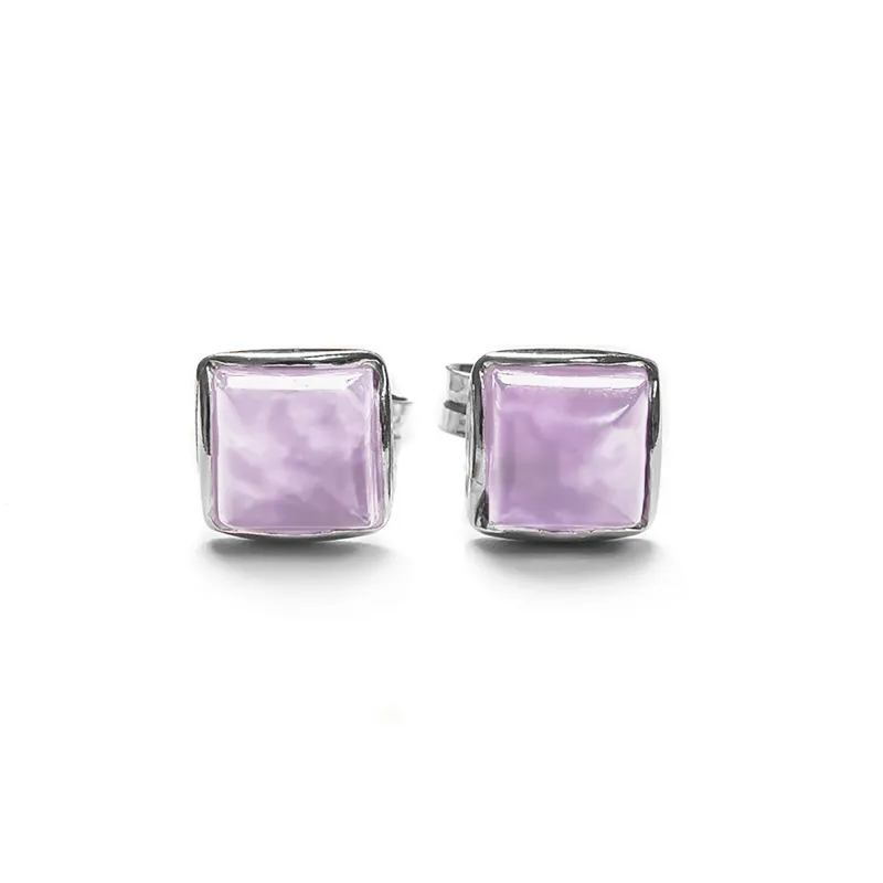 Small Square Stud Earrings in Silver and Amethyst sold by Henryka