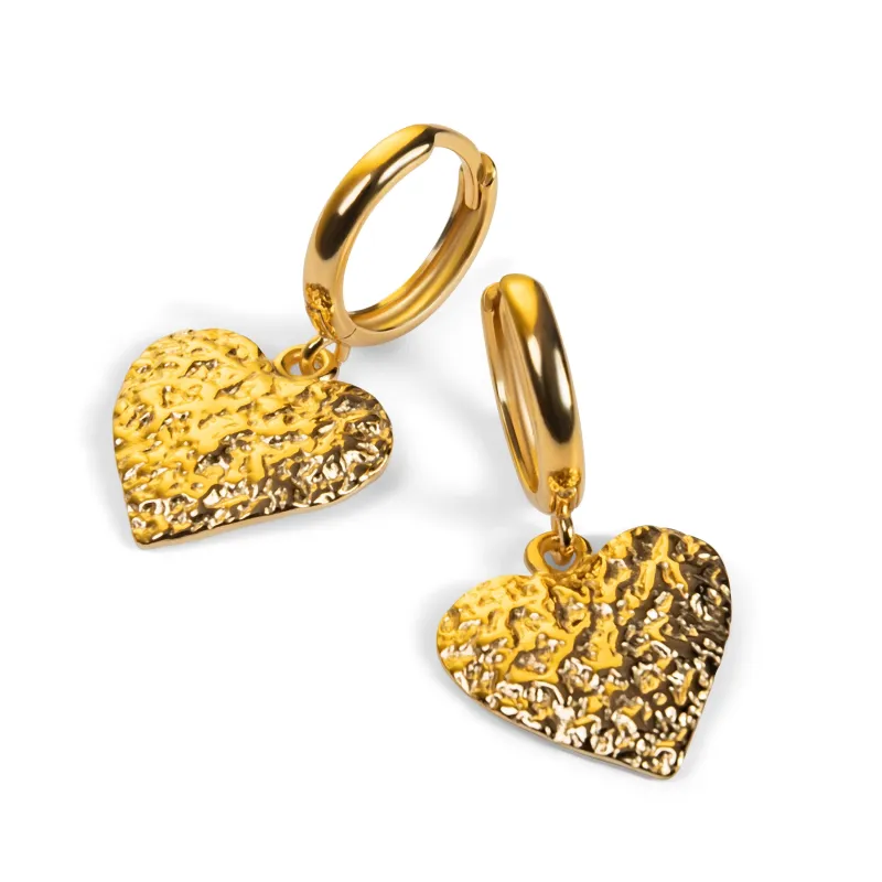 Textured Heart Hoop Earrings Sterling Silver with 24ct Gold sold by Henryka