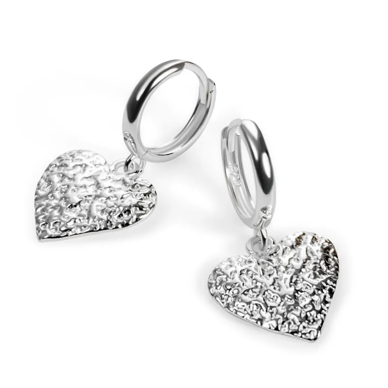Textured Heart Hoop Earrings Sterling Silver sold by Henryka