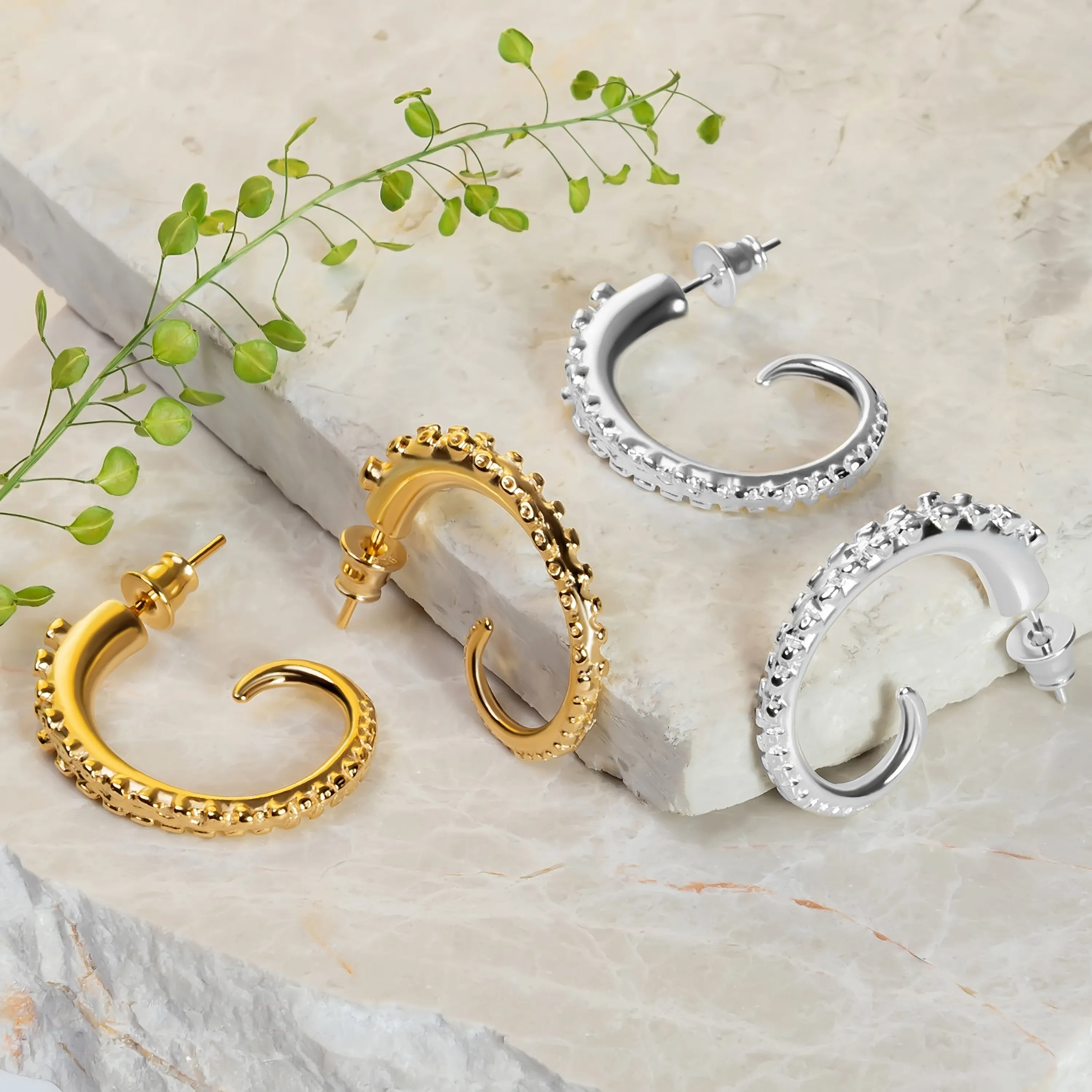 Octopus Tentacle Earrings in Sterling Silver with 24ct Gold sold by Henryka product image thumbnail 3