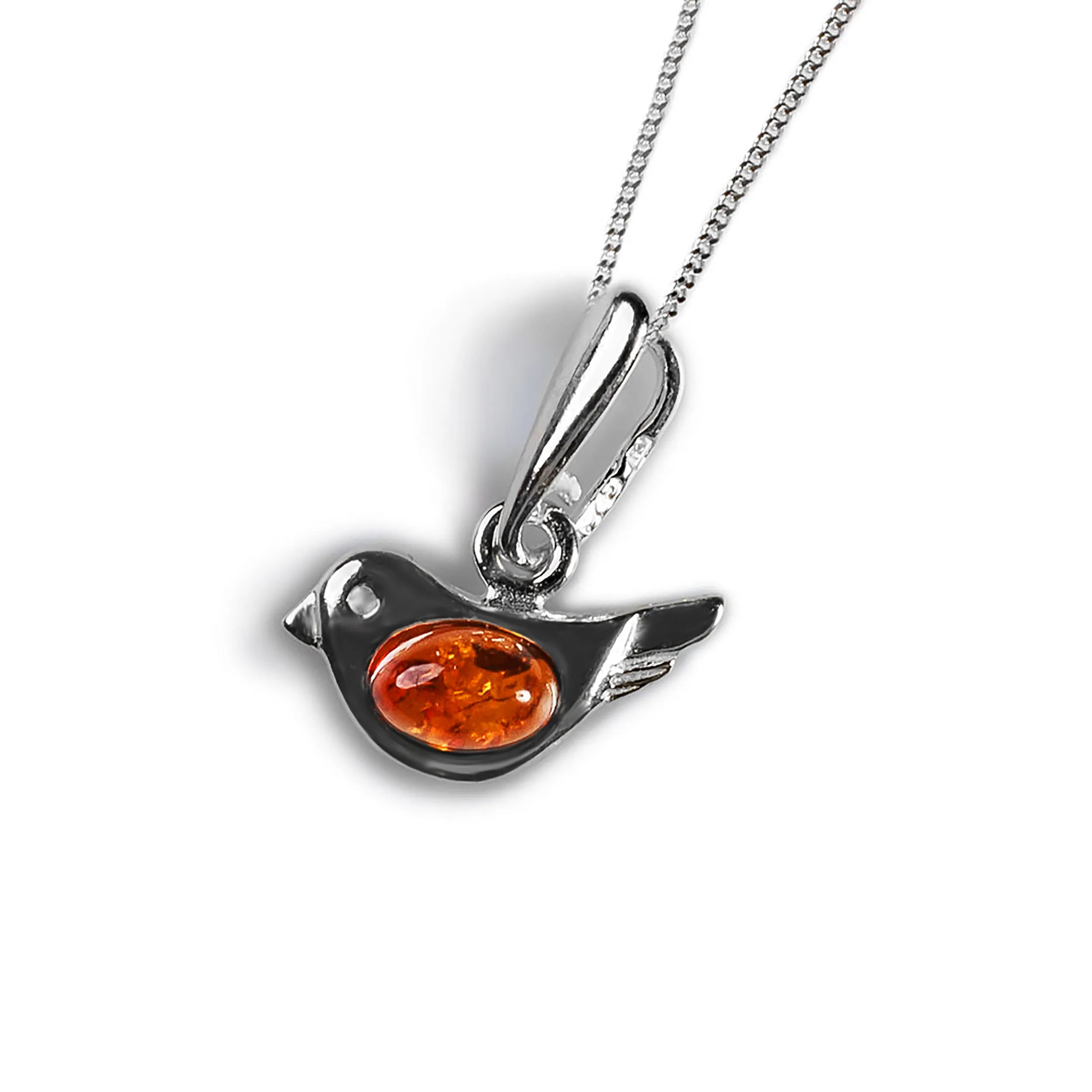 Small Bird Necklace in Silver and Cognac Amber sold by Henryka