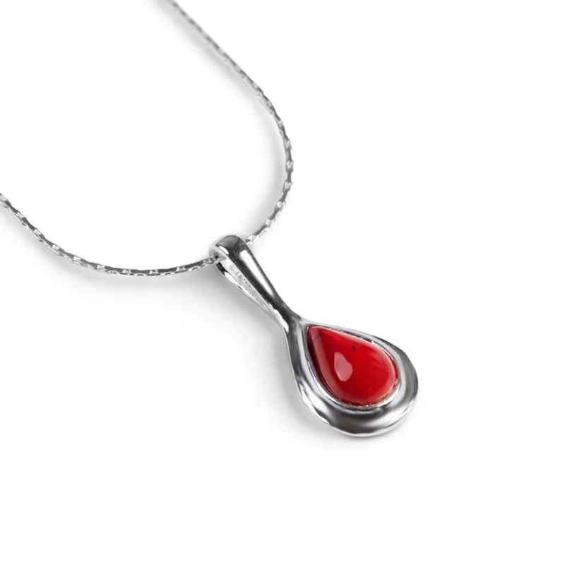 Teardrop Necklace in Silver and Coral sold by Henryka