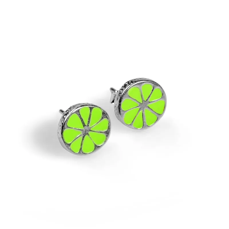 Handpainted Lime Slice Stud Earrings sold by Henryka