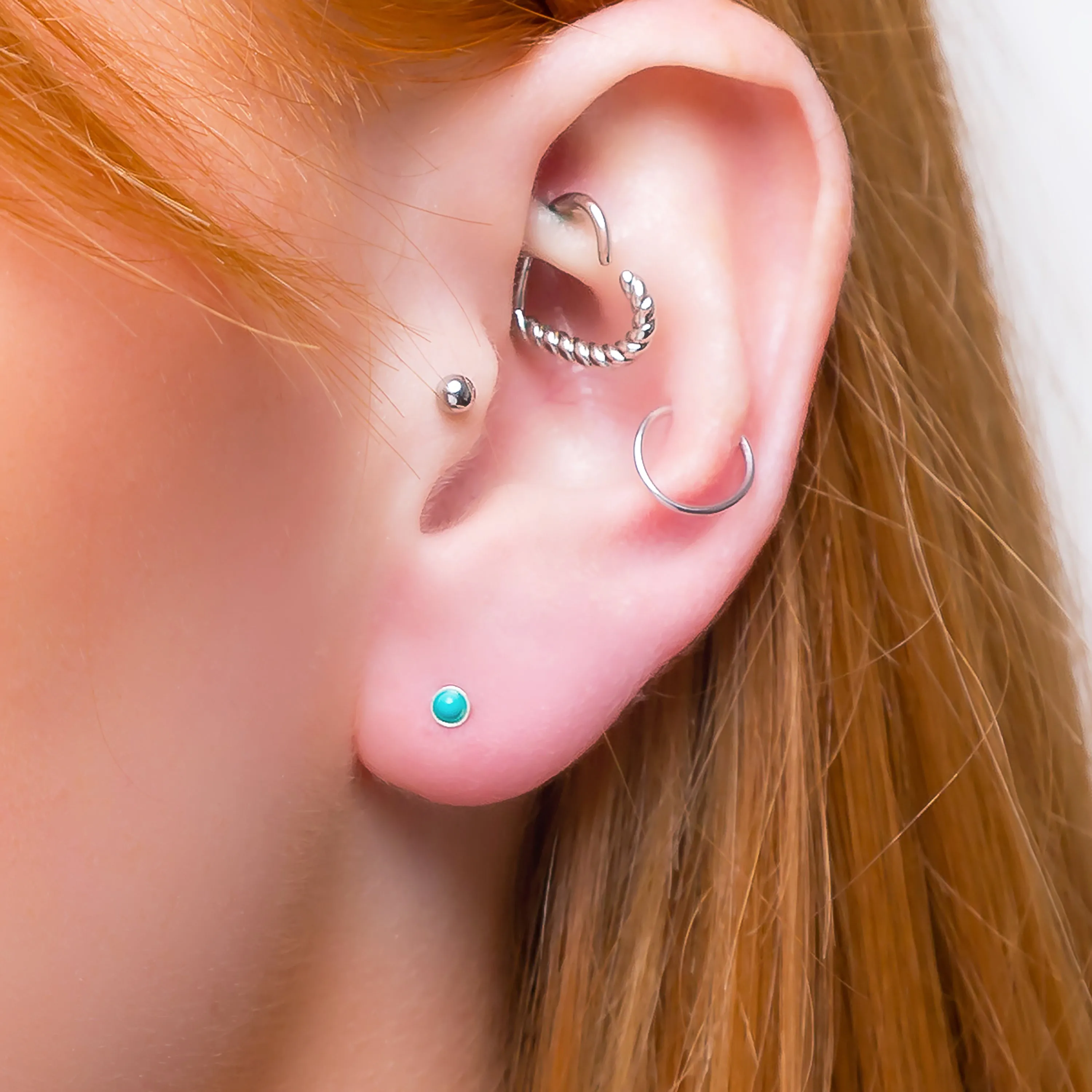 Teeny Tiny Round Stud Earrings in Silver and Turquoise sold by Henryka product image thumbnail 2