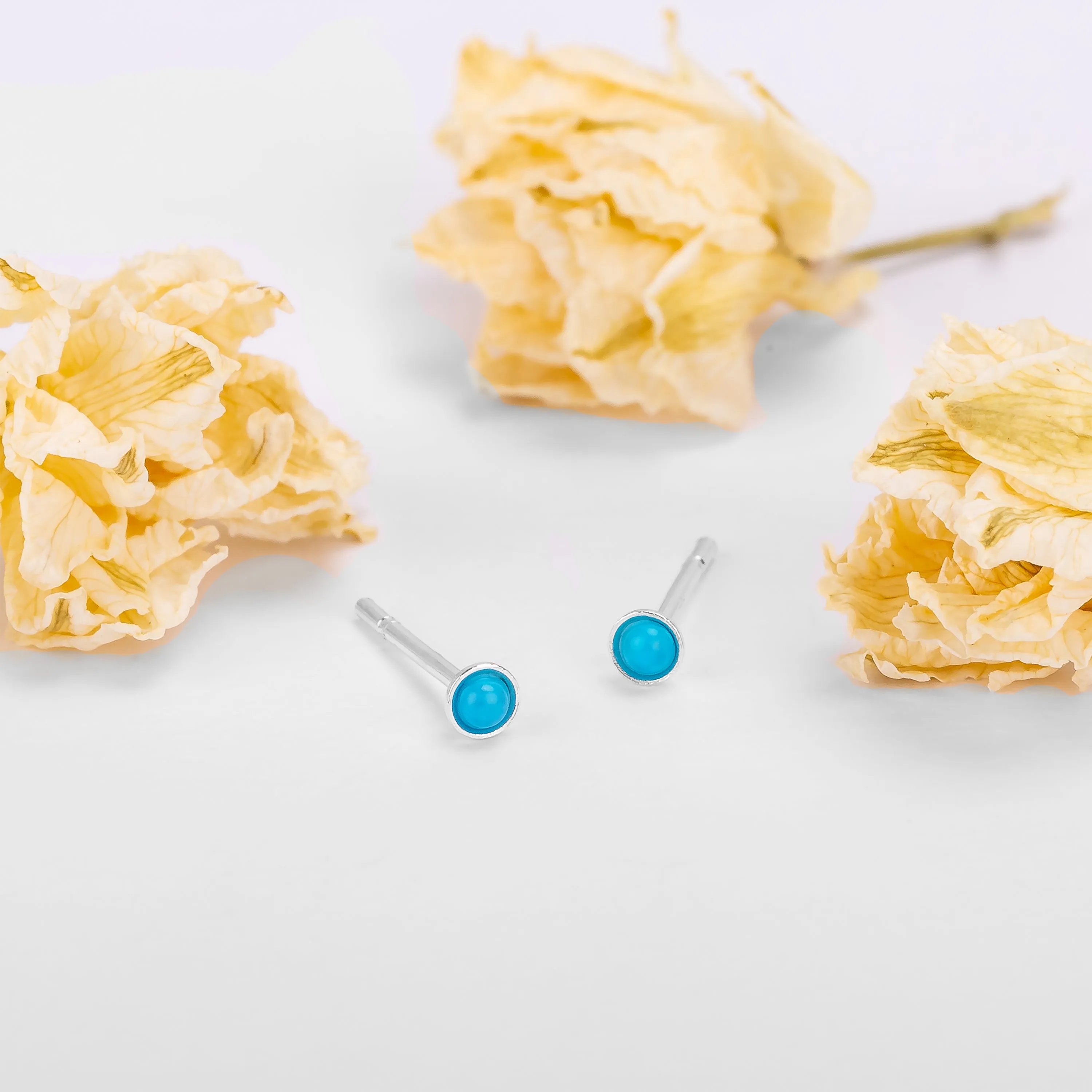 Teeny Tiny Round Stud Earrings in Silver and Turquoise sold by Henryka product image thumbnail 4