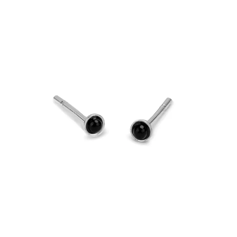 Teeny Tiny Round Stud Earrings in Silver and Black Onyx sold by Henryka