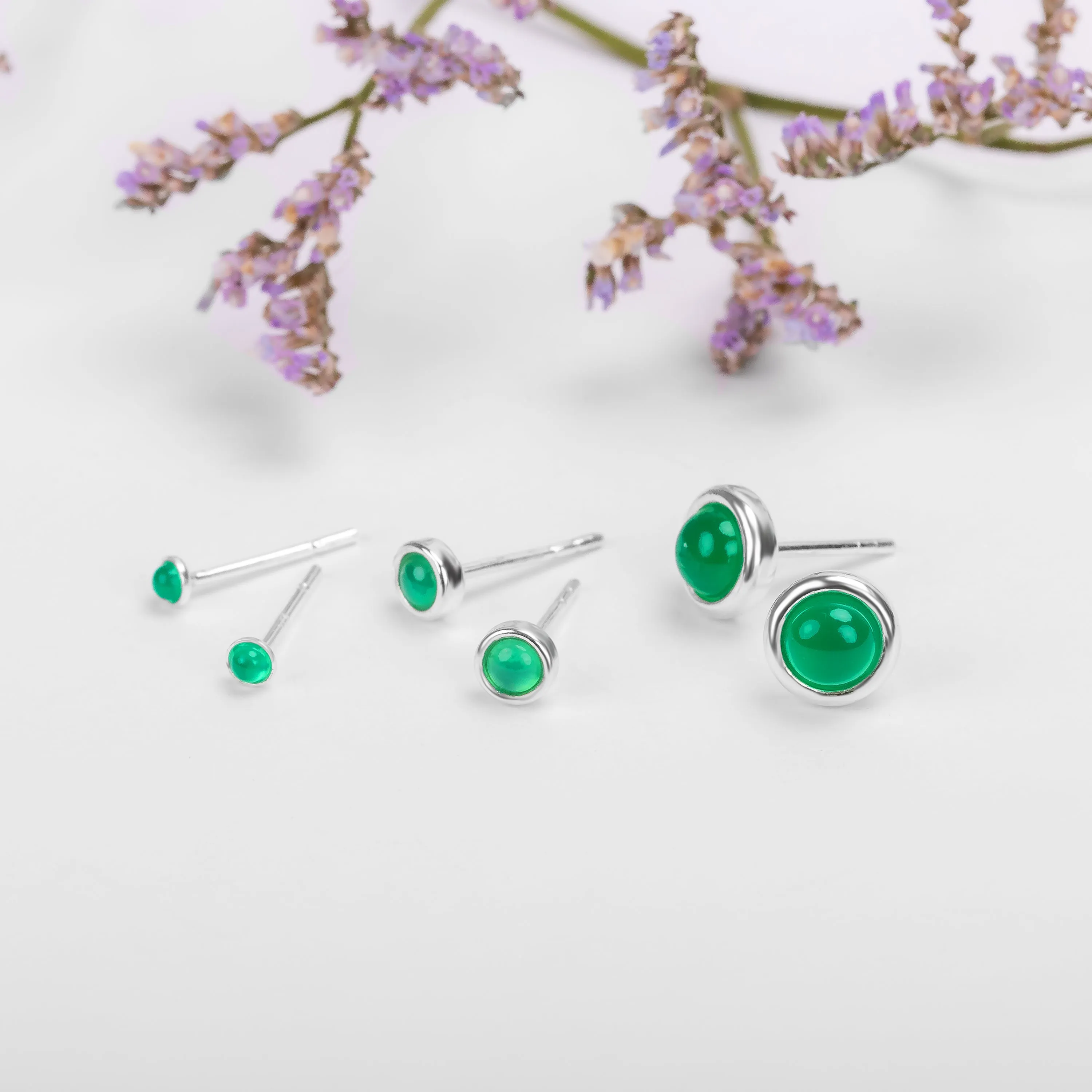 Teeny Tiny Round Stud Earrings in Silver and Green Onyx sold by Henryka product image thumbnail 3