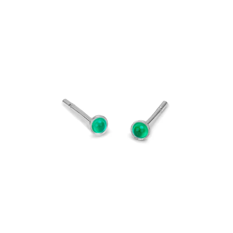 Teeny Tiny Round Stud Earrings in Silver and Green Onyx sold by Henryka